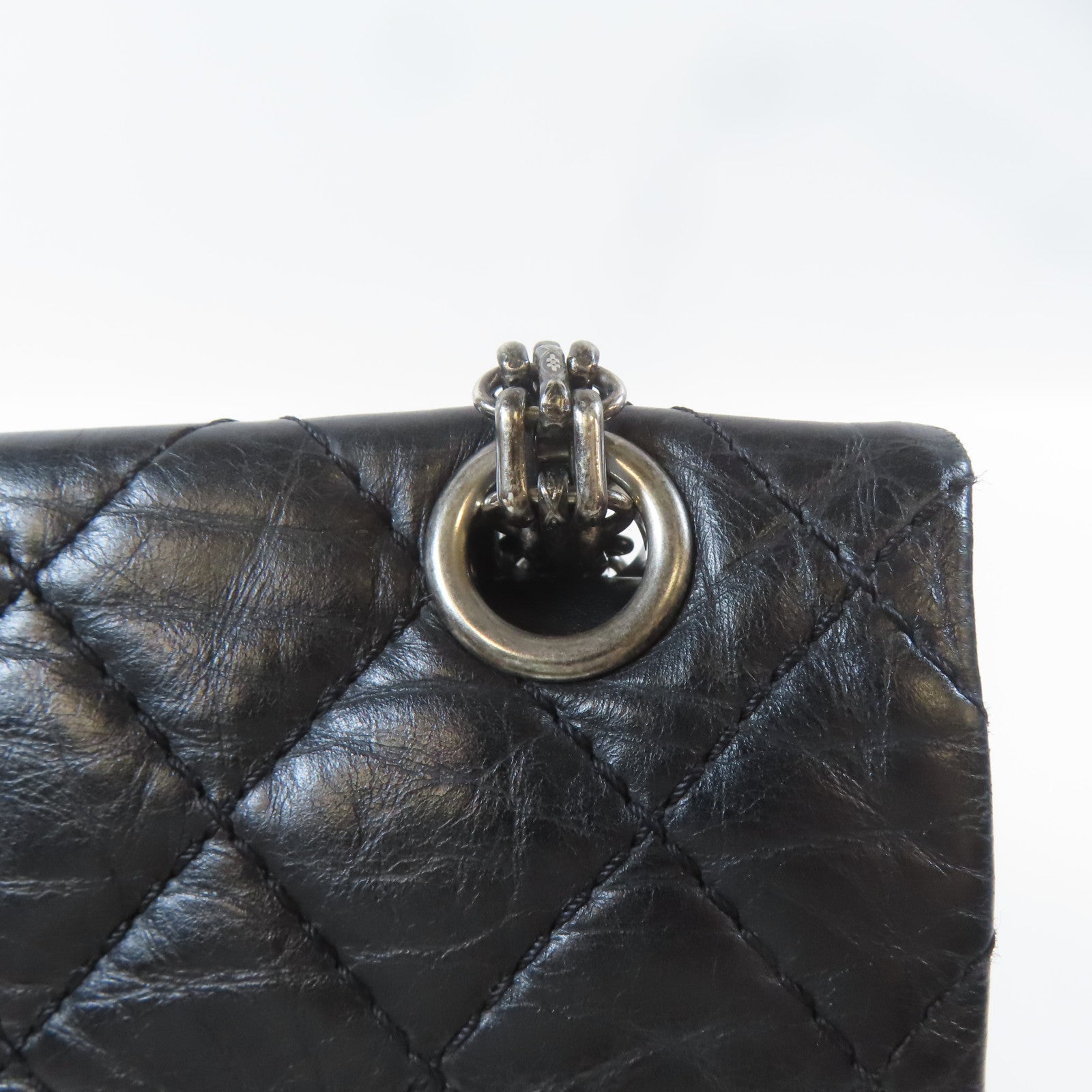 CHANEL 菱格牛皮皮革2.55 Chain Shoulder Bag黑扣鏈帶肩背袋黑色
