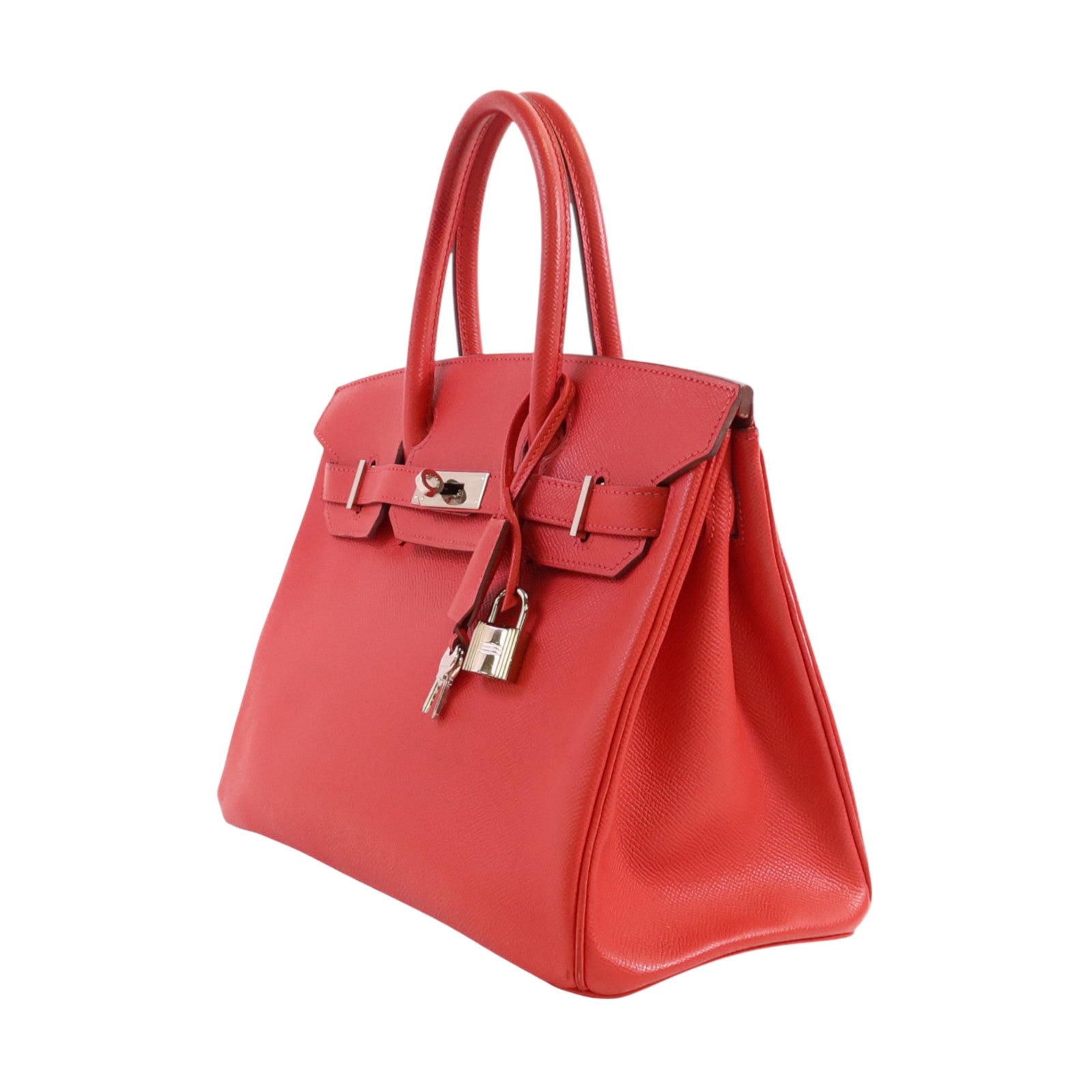 HERMES Epsom皮革Birkin 30銀扣手挽袋紅色