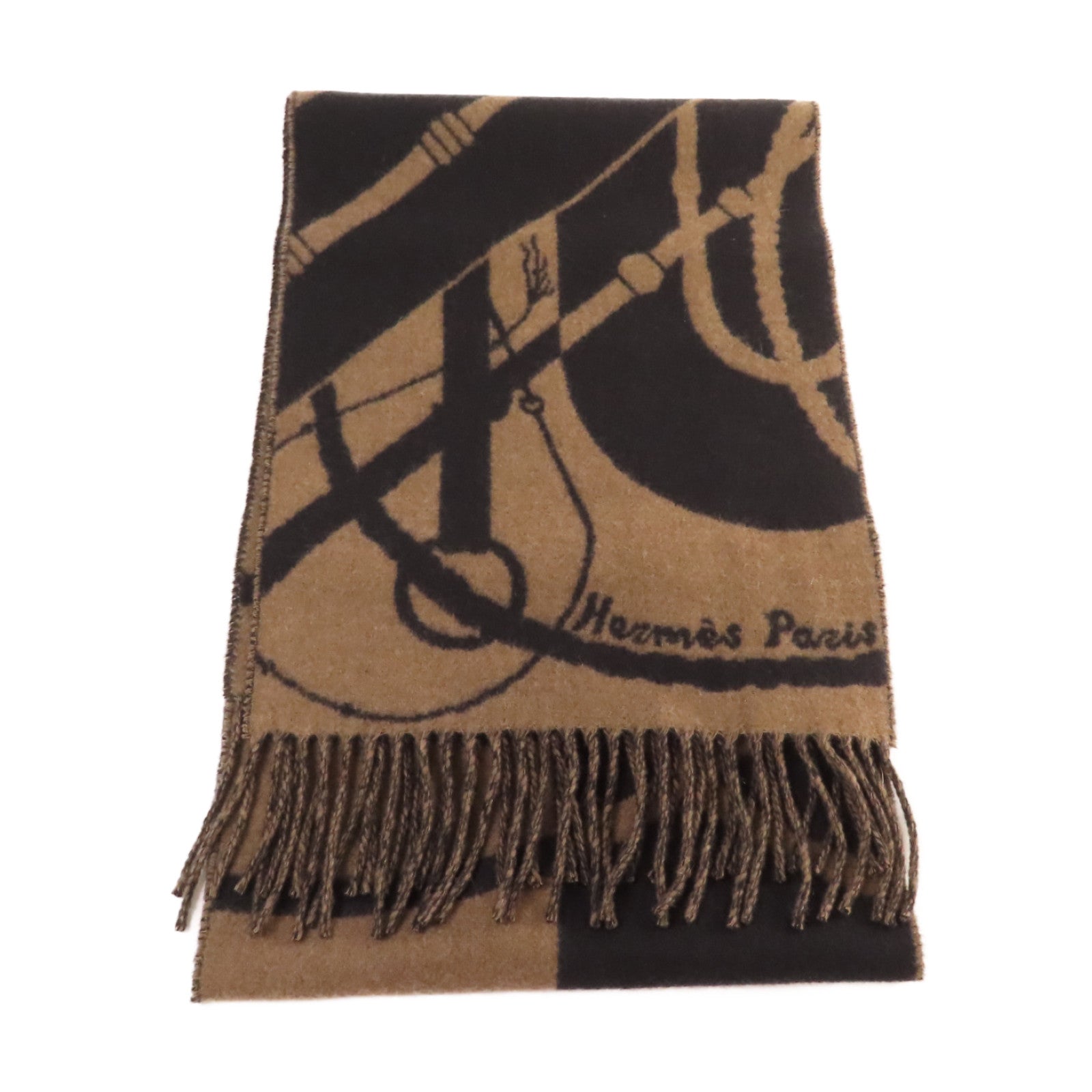 HERMES 【激減優惠】羊絨Scarf圍巾Noir黑色/Etoupe啡色