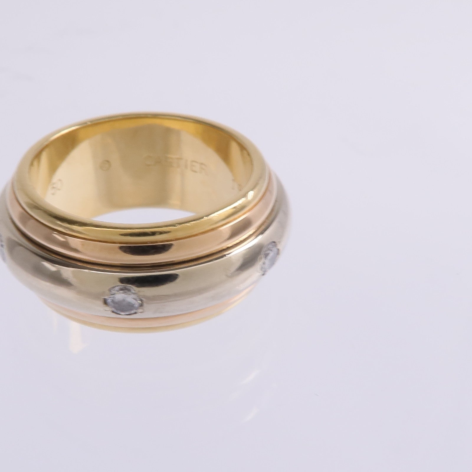 CARTIER 【激減優惠】18K黃金/白金/玫瑰金Saturn Tri-Colour Ring鑽石戒指Cartier#50/US#5.5
