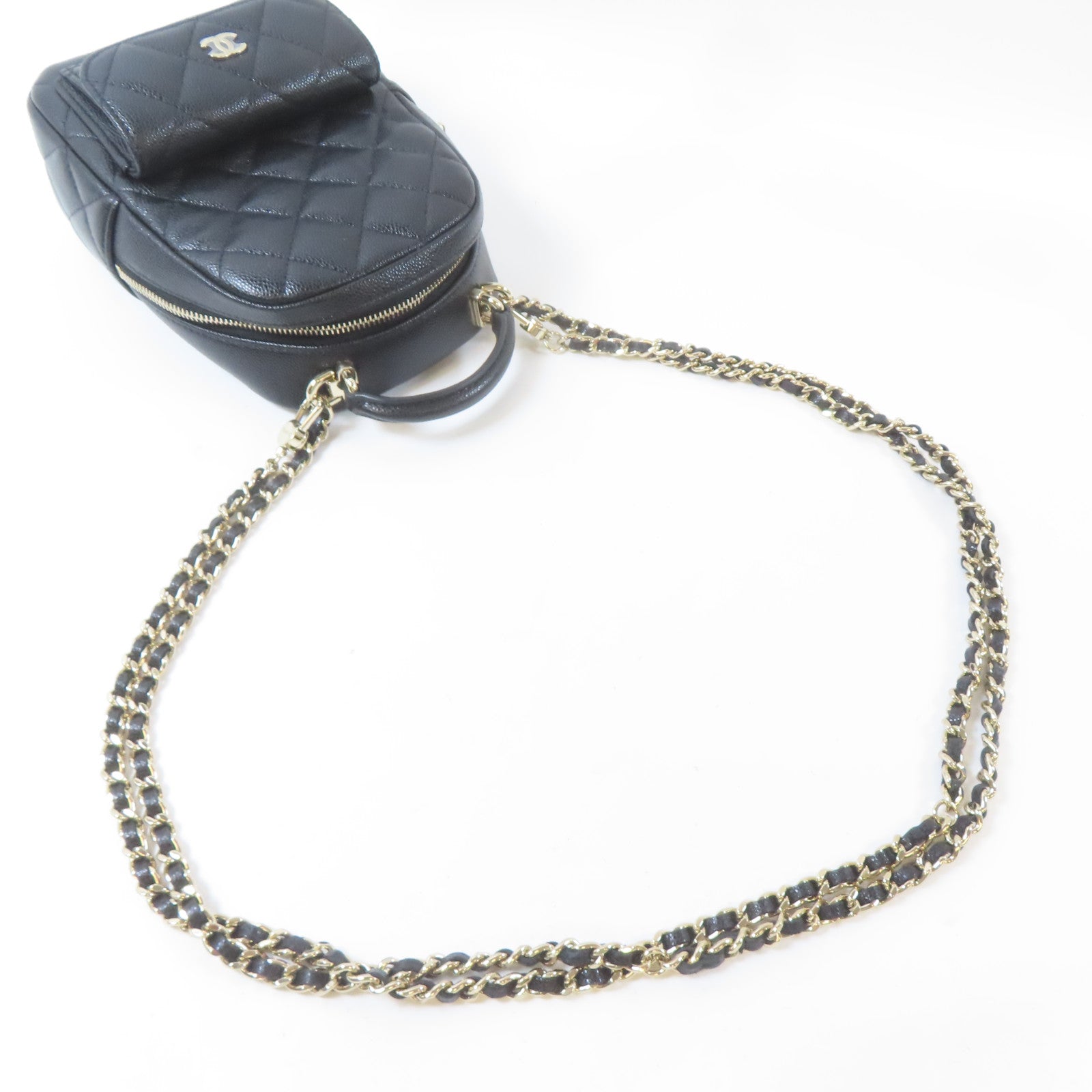 CHANEL 菱格Caviar皮革24C Backpack金扣背包肩背袋兩用黑色