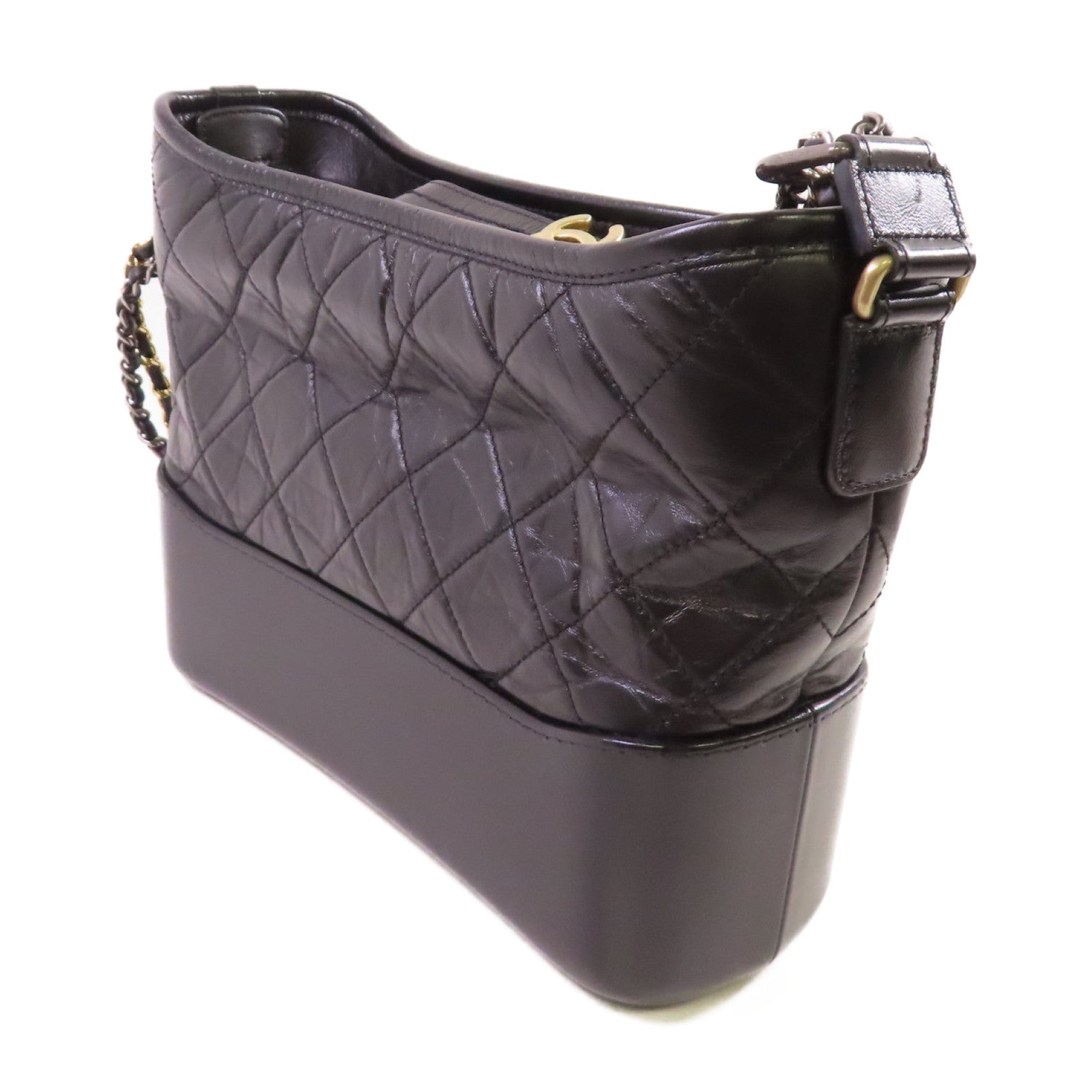 CHANEL 菱格牛皮皮革Gabrielle MM Chain Shoulder Bag金扣鏈帶肩背袋黑色