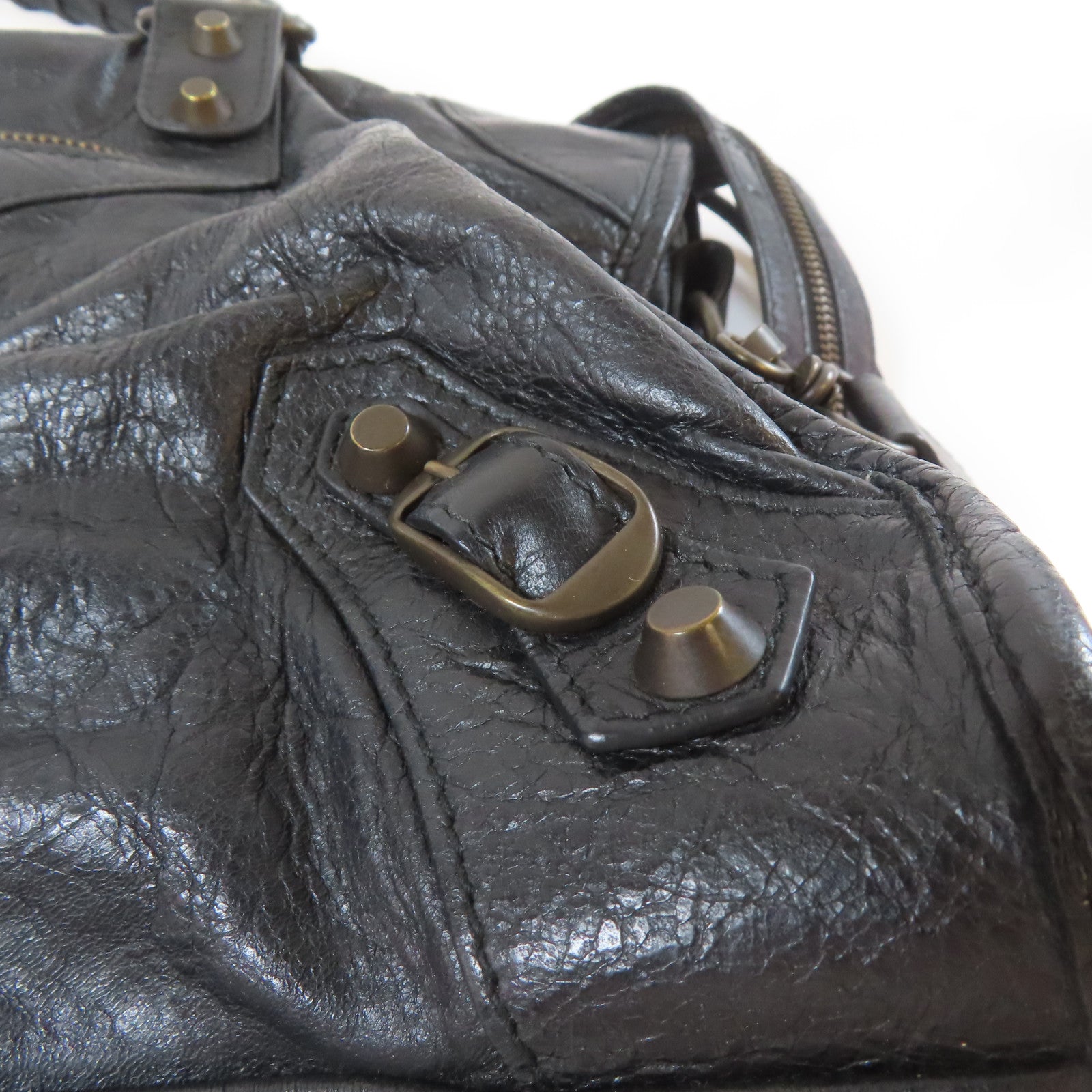 BALENCIAGA 羊皮皮革City黑扣手挽肩背兩用袋黑色