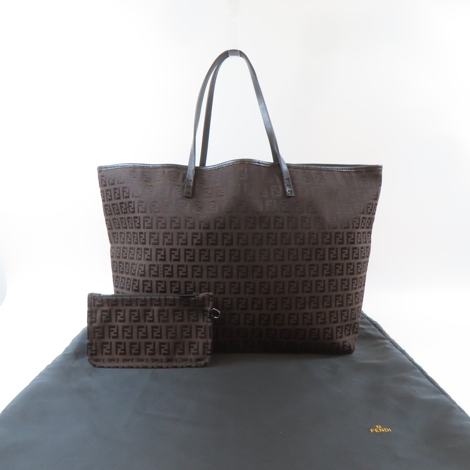 FENDI 帆布Tote Bag銀扣手挽袋啡色