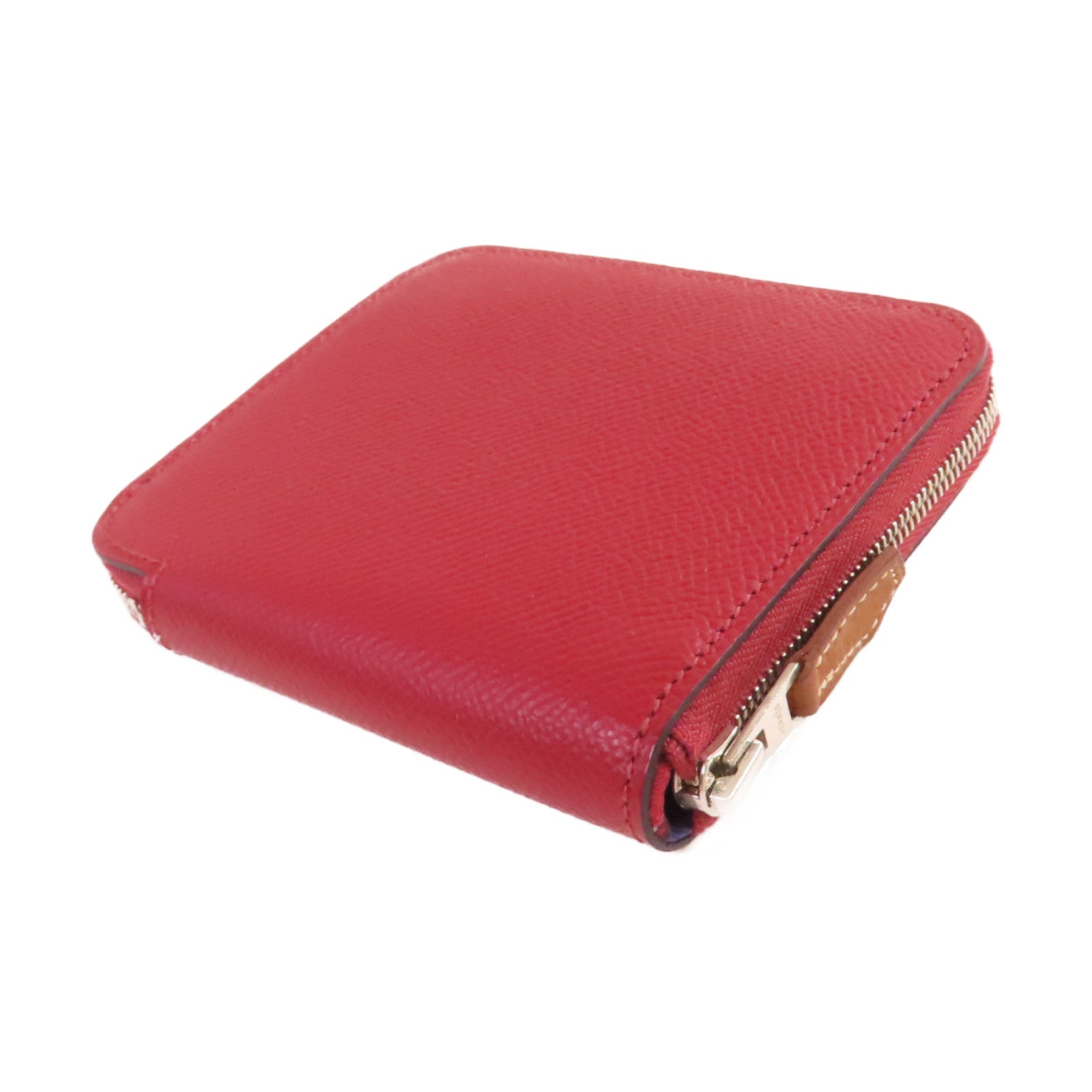 HERMES Epsom皮革Silk'In Compact Wallet銀扣短錢包Rouge Grenat石榴紅色