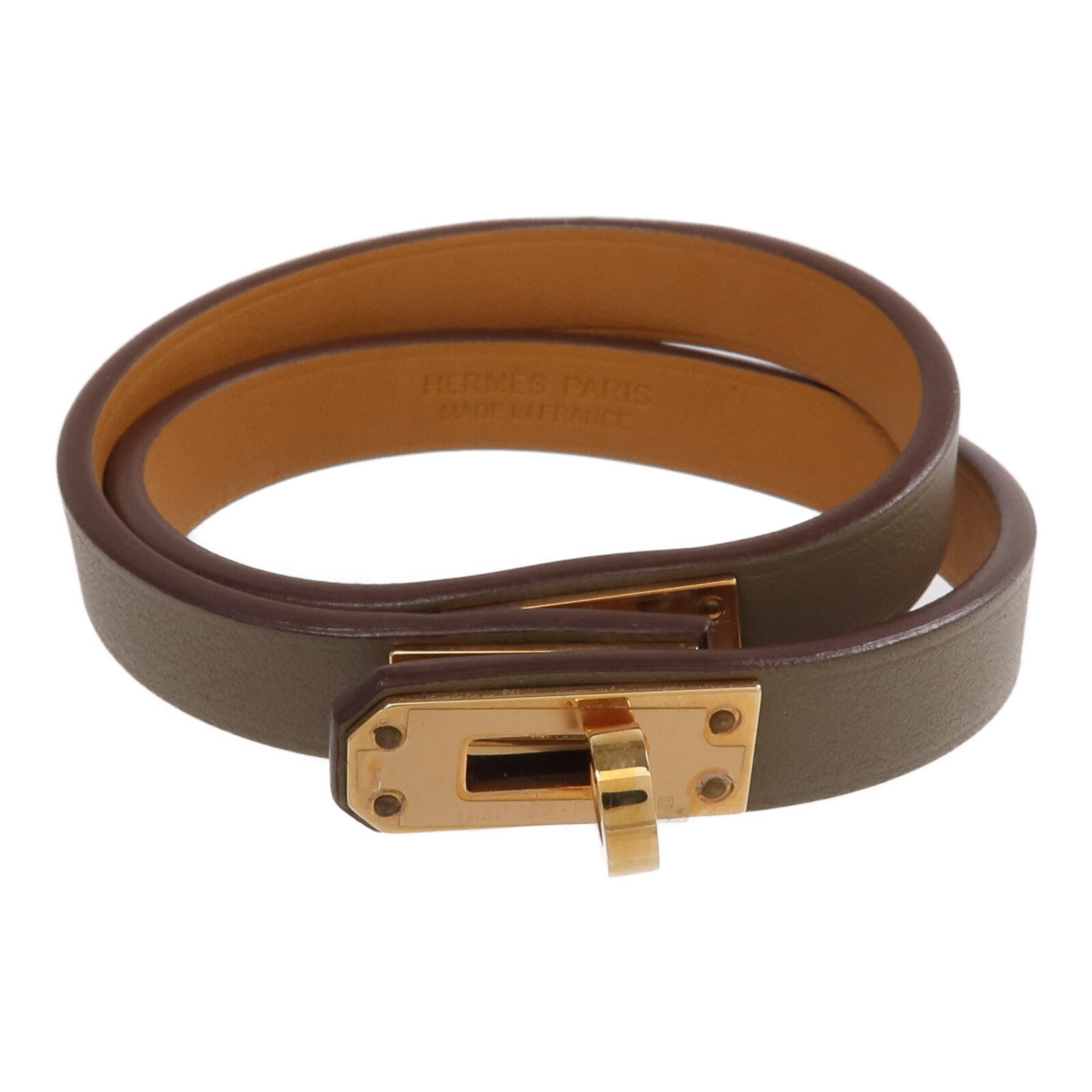 HERMES Swift皮革Mini Kelly Double Tour Bracelet金扣手帶Etoupe