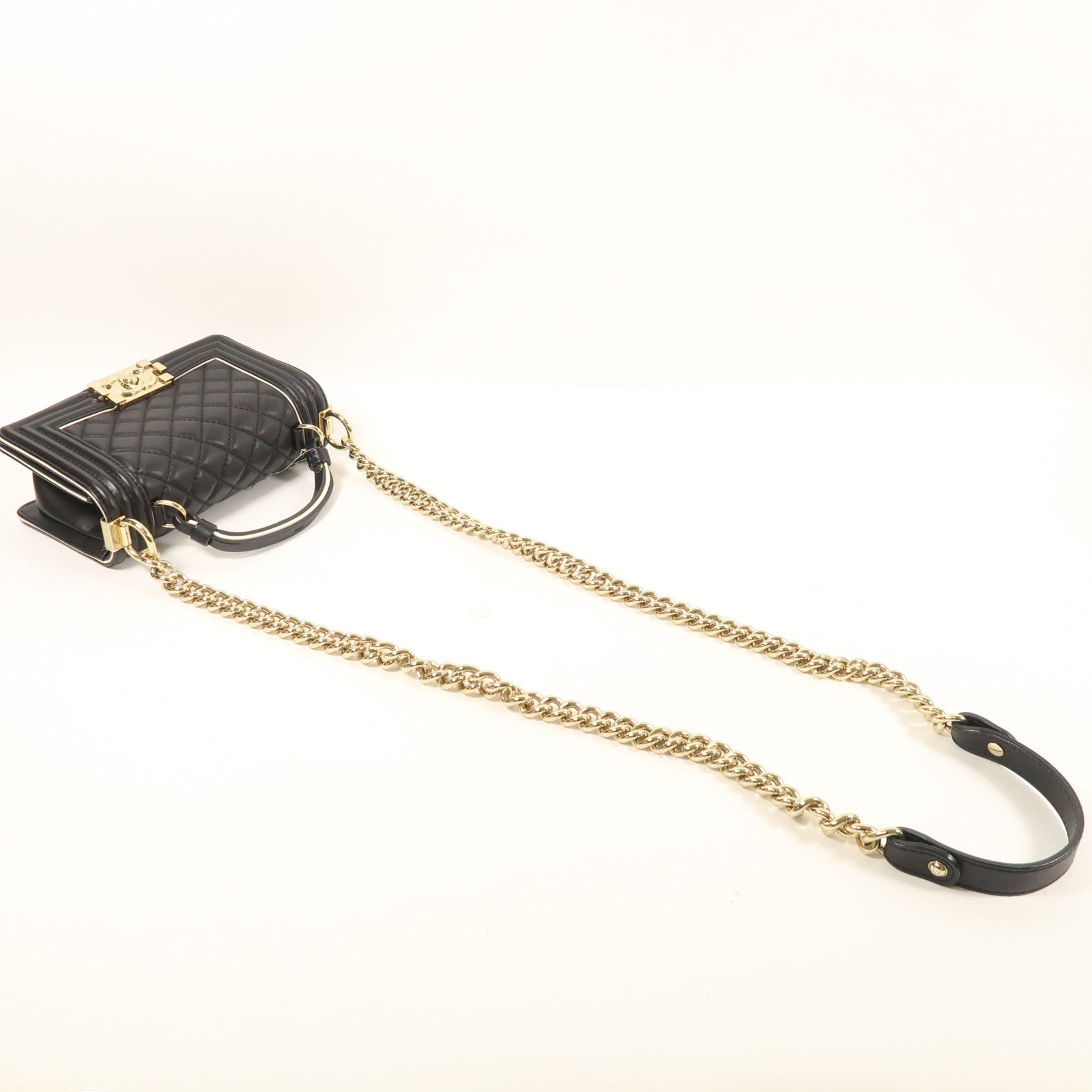 CHANEL 牛皮皮革Boy 20金扣鏈帶肩背袋