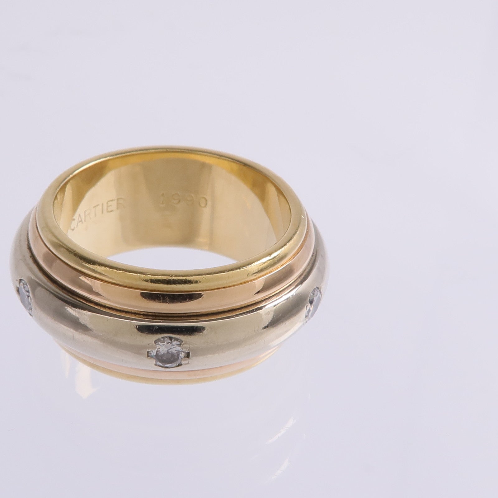 CARTIER 【激減優惠】18K黃金/白金/玫瑰金Saturn Tri-Colour Ring鑽石戒指Cartier#50/US#5.5