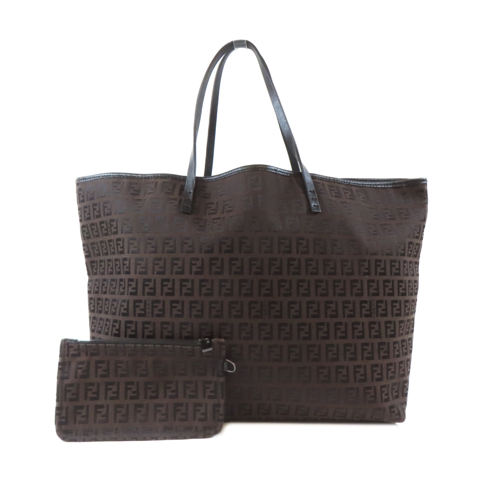 FENDI 帆布Tote Bag銀扣手挽袋啡色