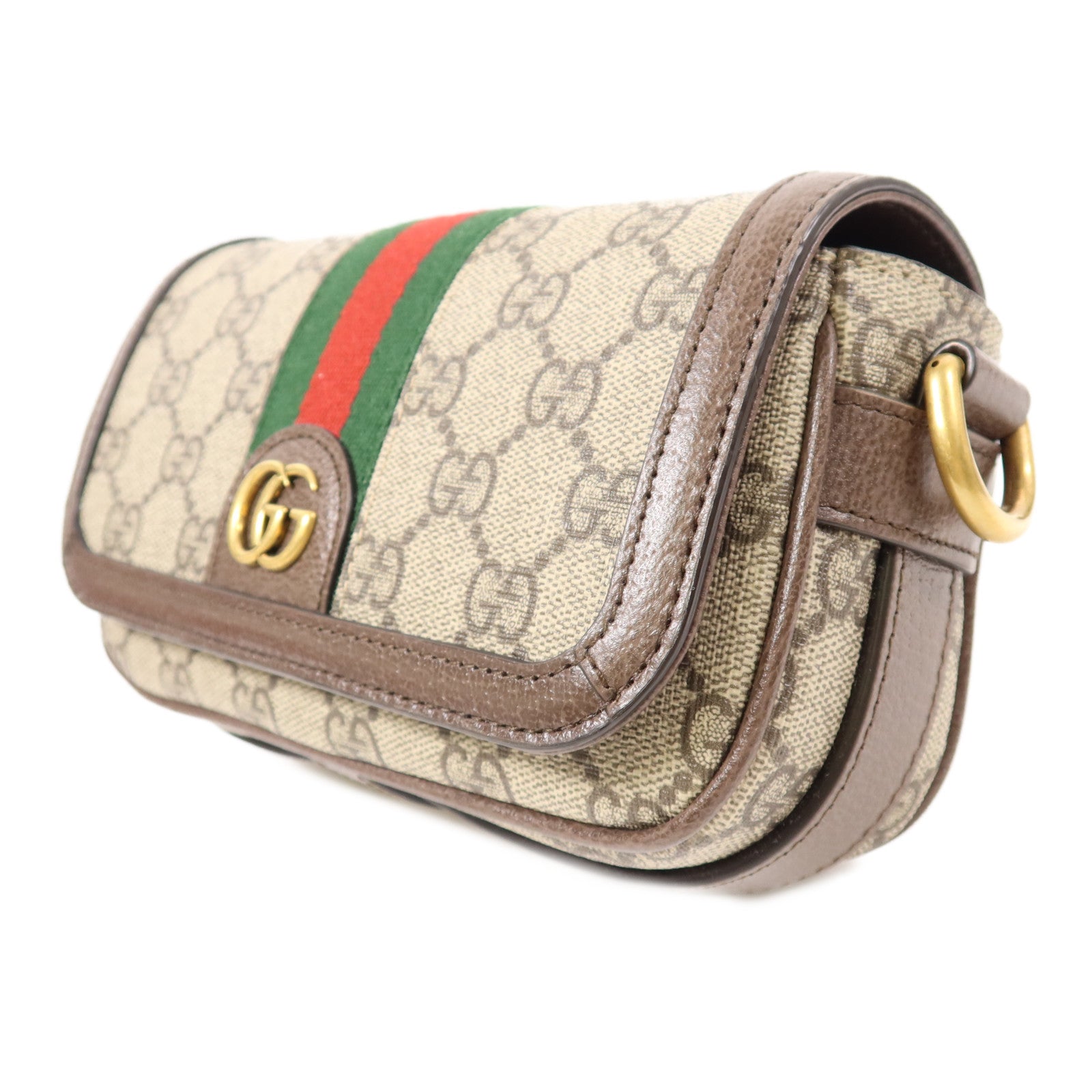 GUCCI GG GHW Ophidia Mini Bag Shoulder Bag Coated Canvas Brown