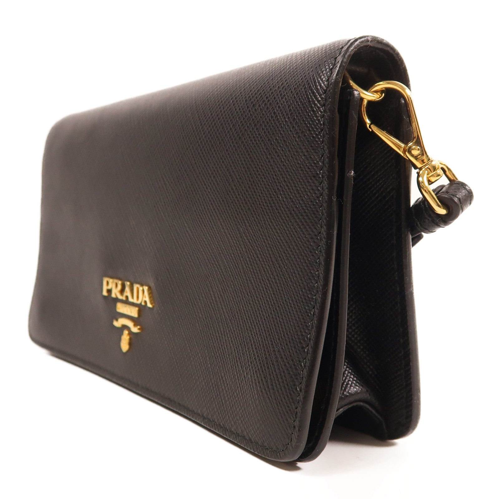 PRADA 牛皮皮革Wallet On Chain金扣鏈帶肩背袋黑色