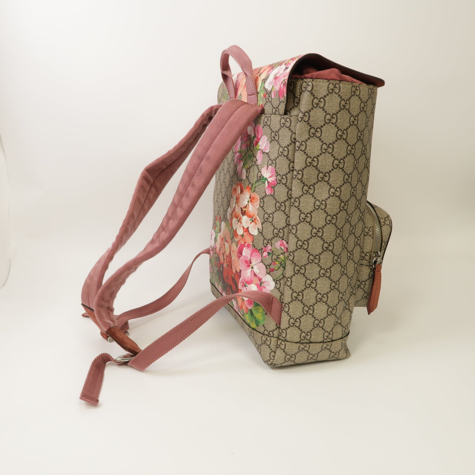 GUCCI 塗層帆布Backpack銀扣背包棕色/粉紅色