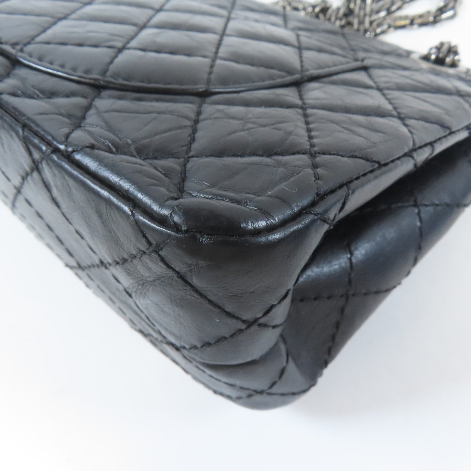 CHANEL 菱格牛皮皮革2.55 Chain Shoulder Bag黑扣鏈帶肩背袋黑色