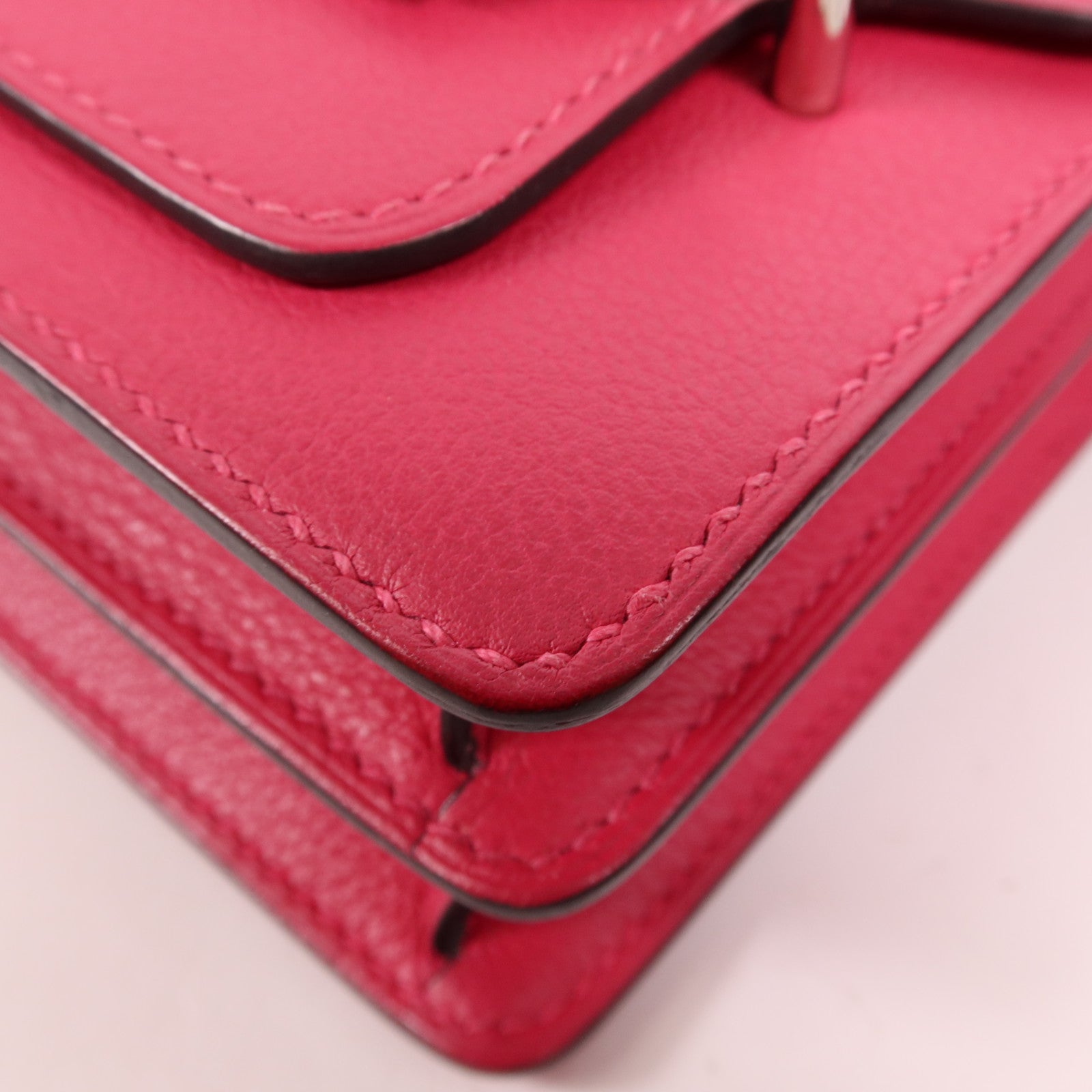 HERMES Evercolour皮革/鱷魚皮革Mini Roulis銀扣肩背袋Rose Mexico