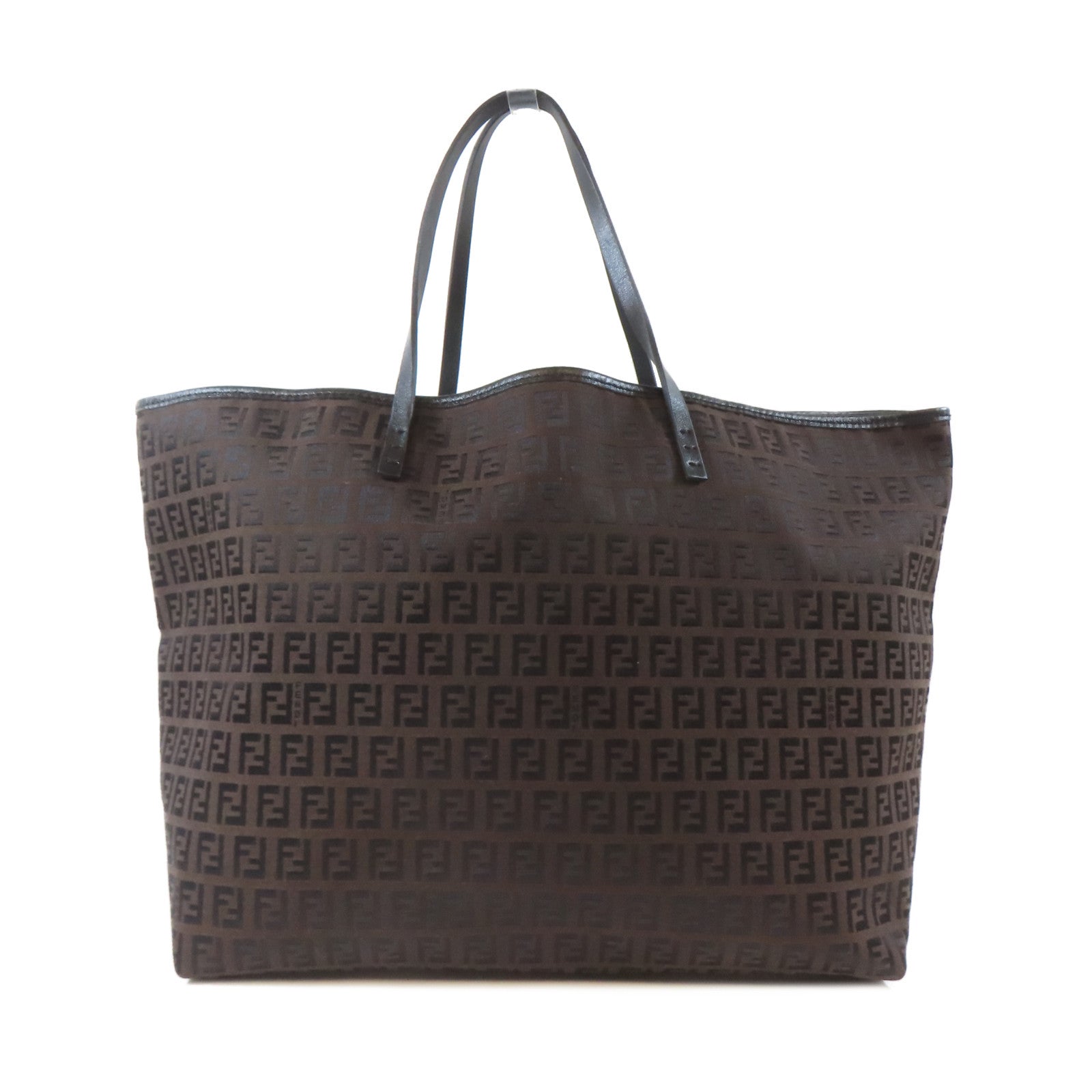 FENDI 帆布Tote Bag銀扣手挽袋啡色
