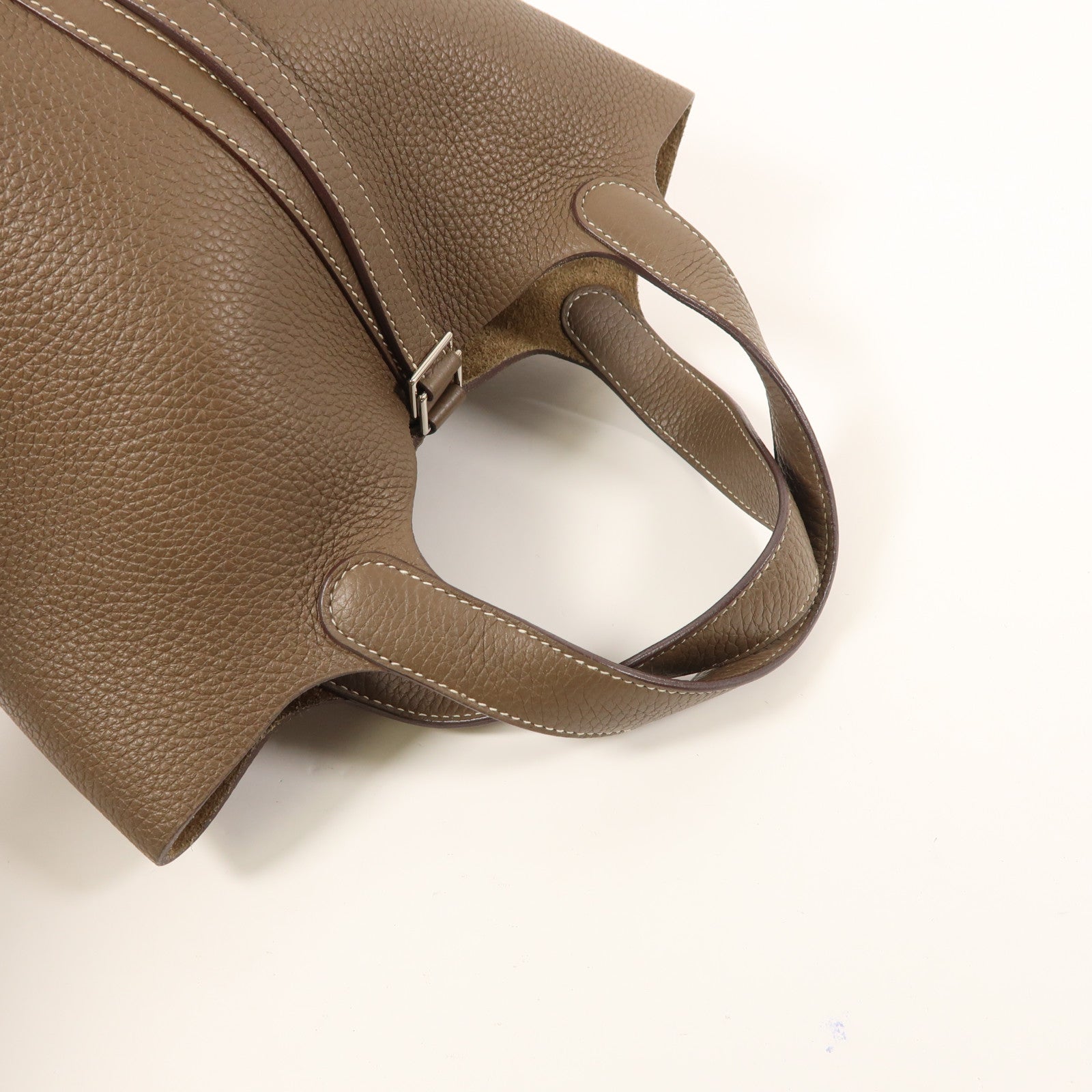 HERMES Picotin PM Tote Bag Taurillon Clemence Leather Etoupe