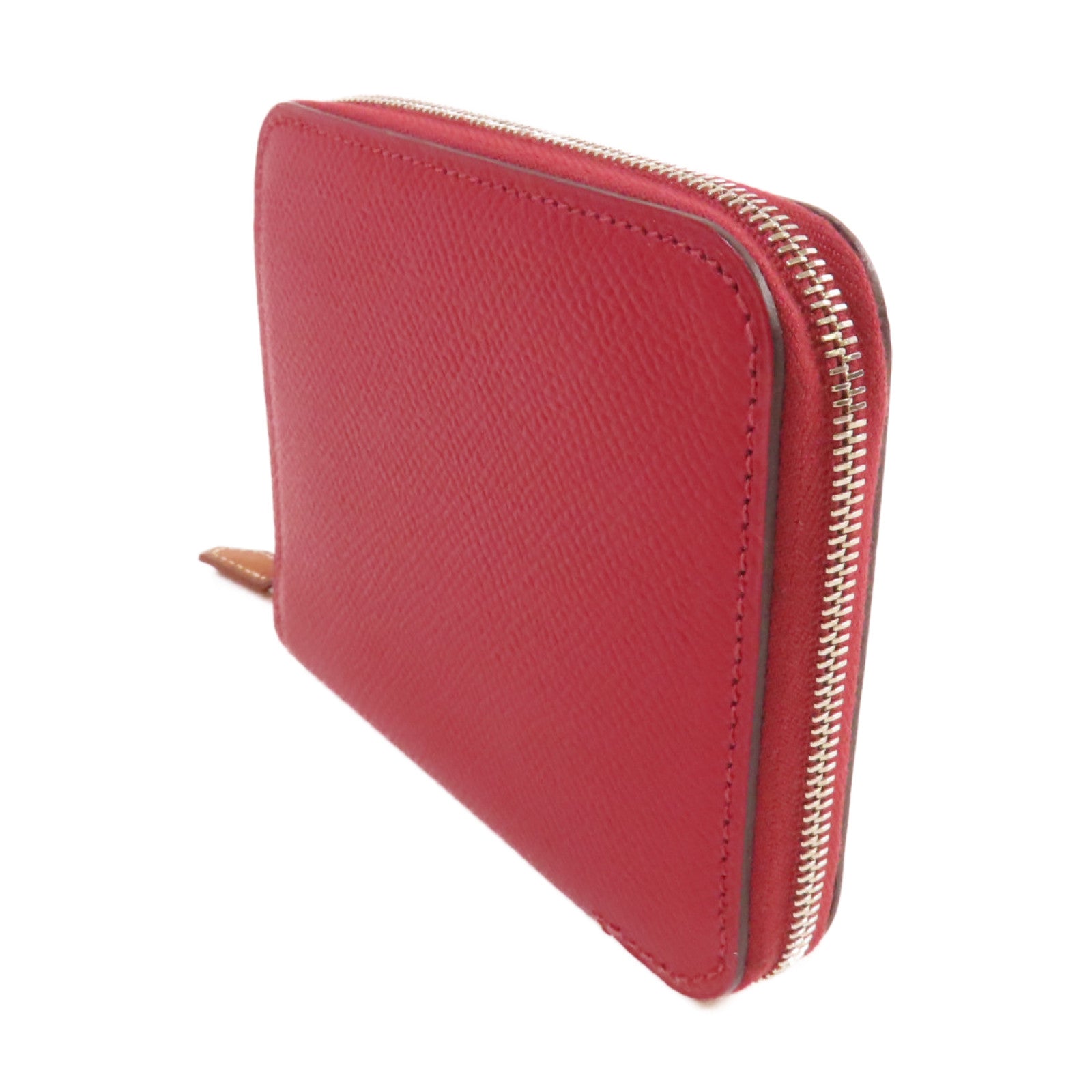 HERMES Epsom皮革Silk'In Compact Wallet銀扣短錢包Rouge Grenat石榴紅色