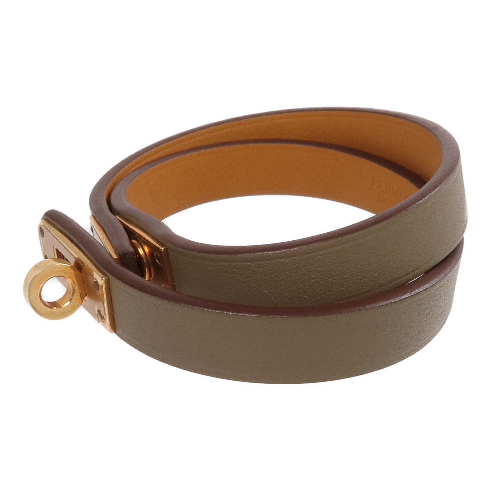 HERMES Swift皮革Mini Kelly Double Tour Bracelet金扣手帶Etoupe