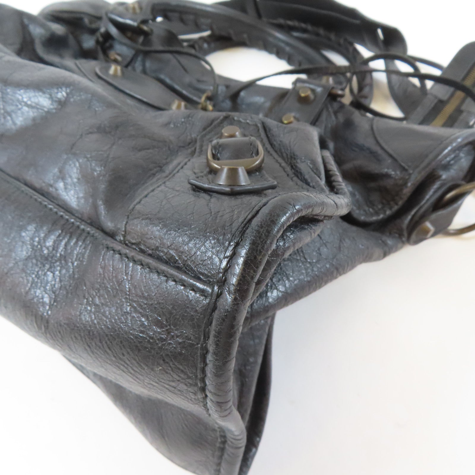 BALENCIAGA 羊皮皮革City黑扣手挽肩背兩用袋黑色