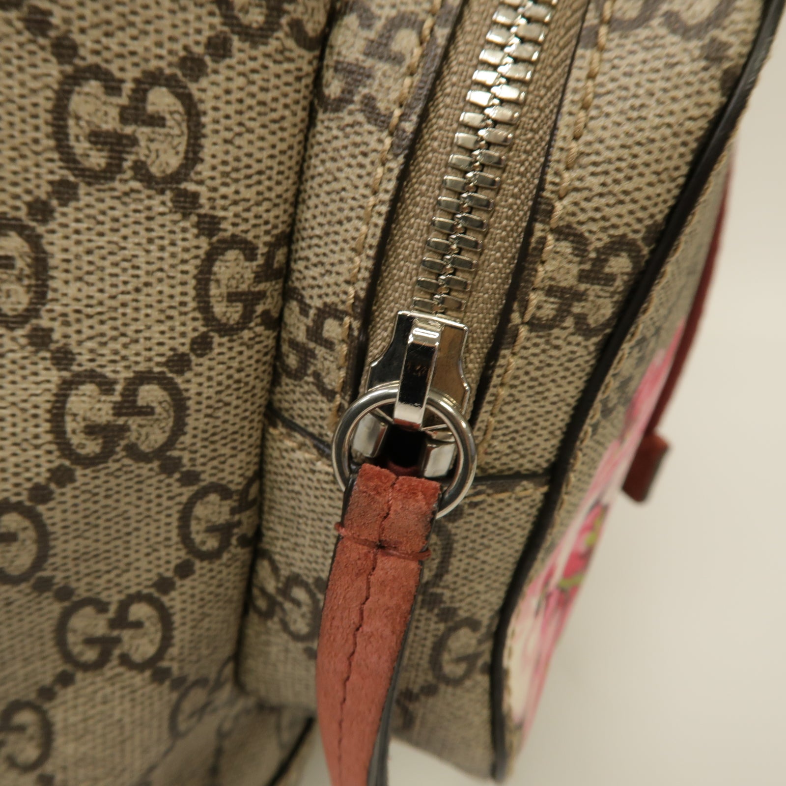 GUCCI 塗層帆布Backpack銀扣背包棕色/粉紅色
