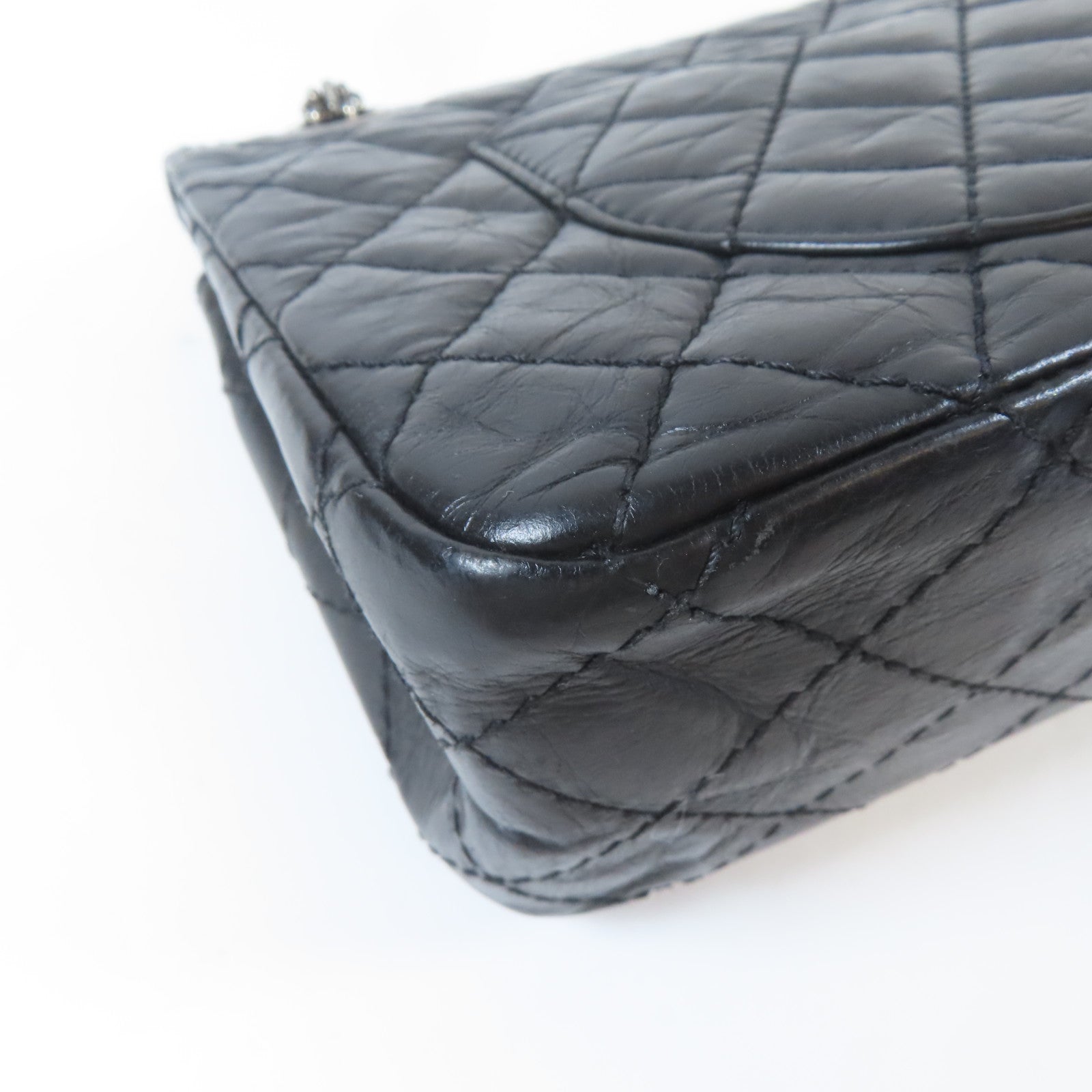 CHANEL 菱格牛皮皮革2.55 Chain Shoulder Bag黑扣鏈帶肩背袋黑色