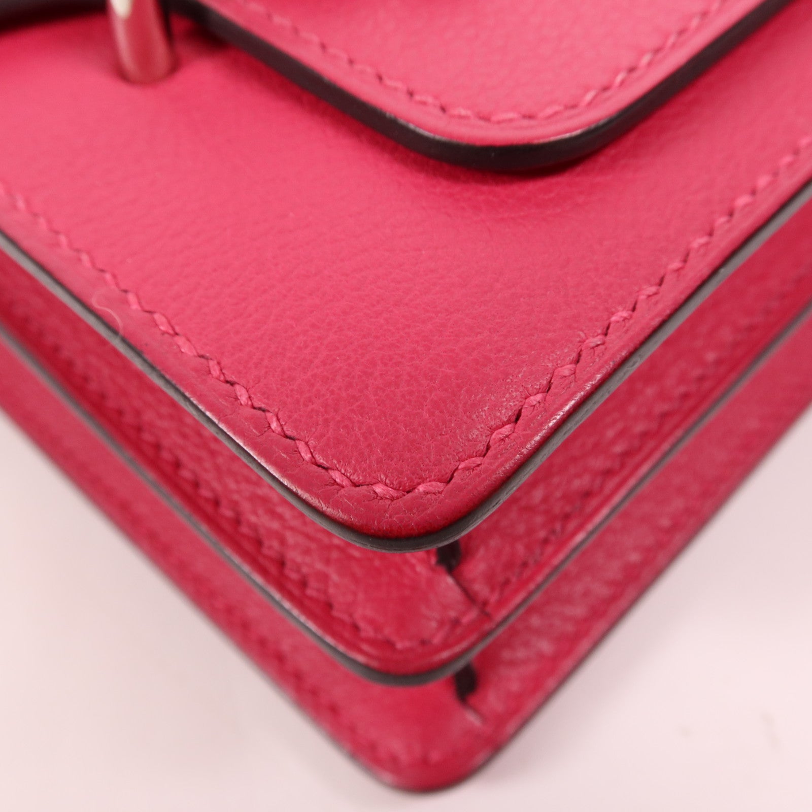 HERMES Evercolour皮革/鱷魚皮革Mini Roulis銀扣肩背袋Rose Mexico