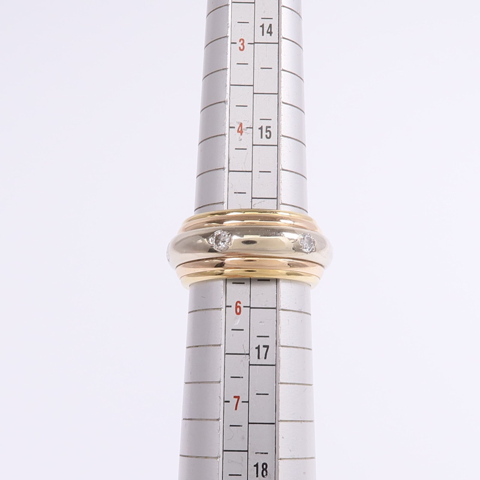 CARTIER 【激減優惠】18K黃金/白金/玫瑰金Saturn Tri-Colour Ring鑽石戒指Cartier#50/US#5.5