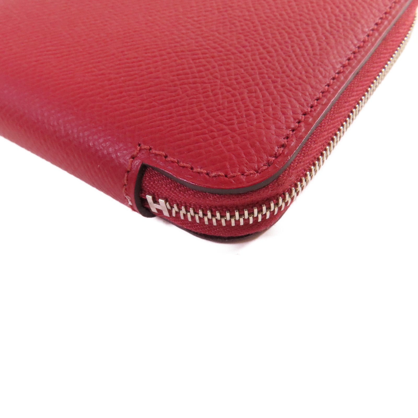 HERMES Epsom皮革Silk'In Compact Wallet銀扣短錢包Rouge Grenat石榴紅色