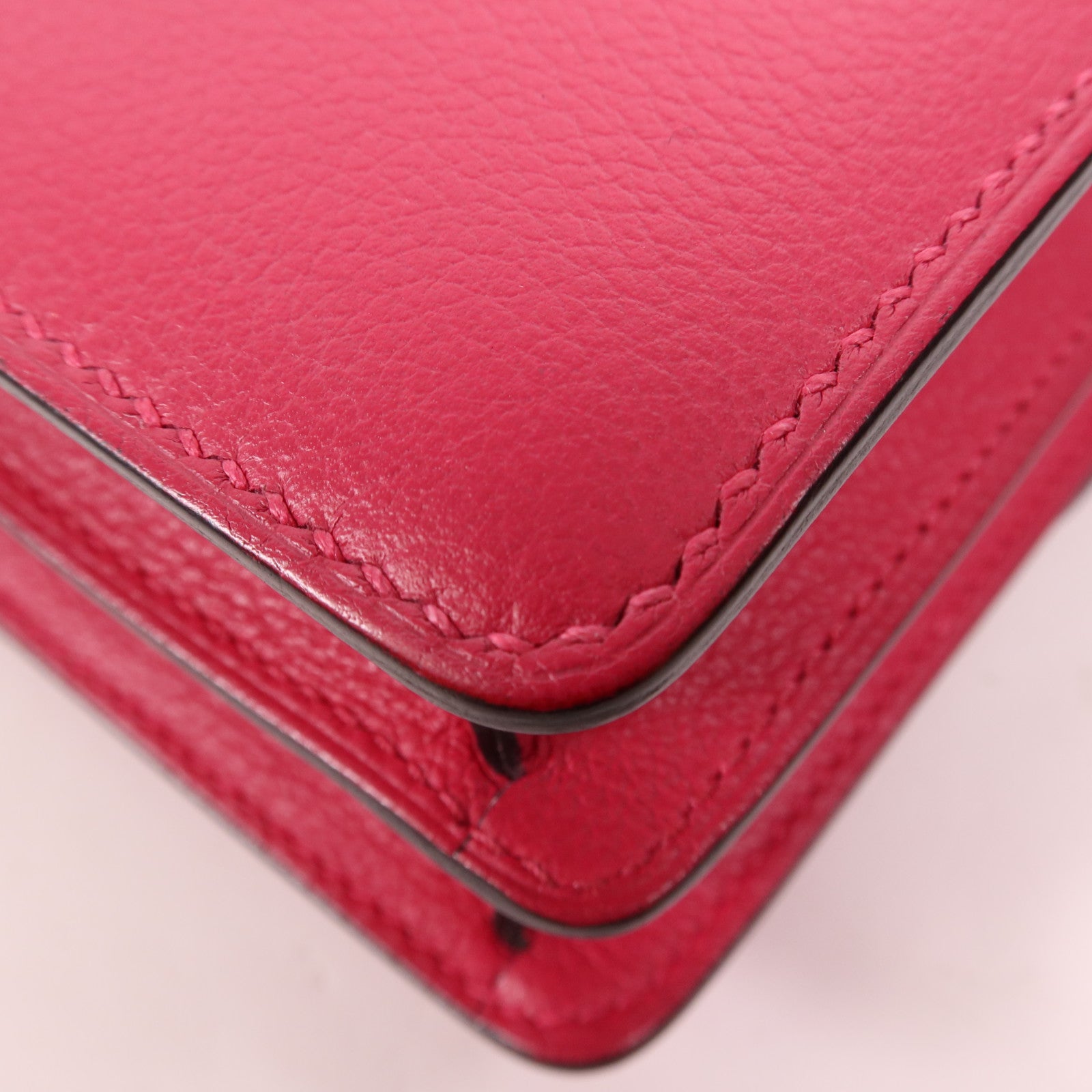 HERMES Evercolour皮革/鱷魚皮革Mini Roulis銀扣肩背袋Rose Mexico