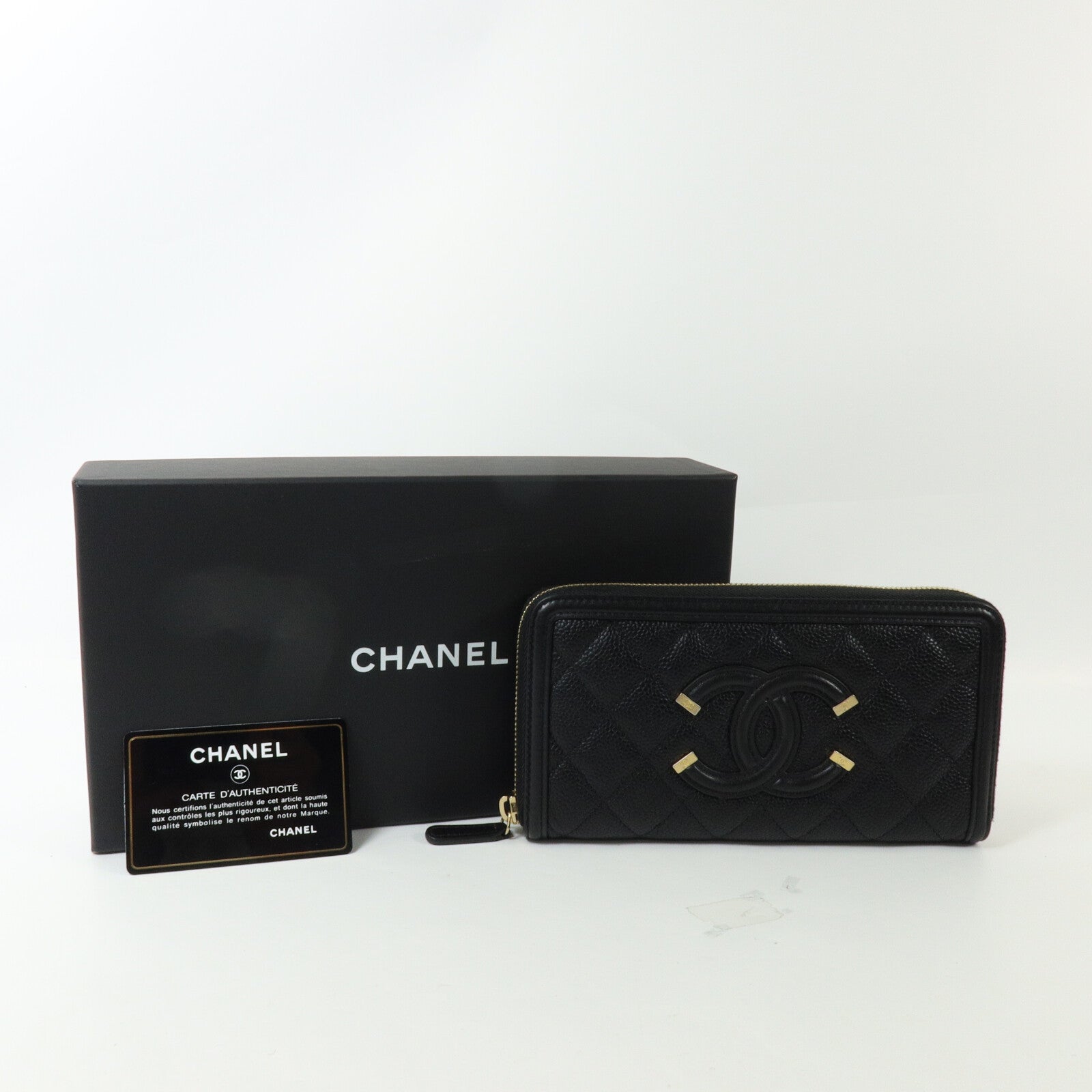 CHANEL 牛皮皮革CC Filigree Zipper Long Wallet長錢包