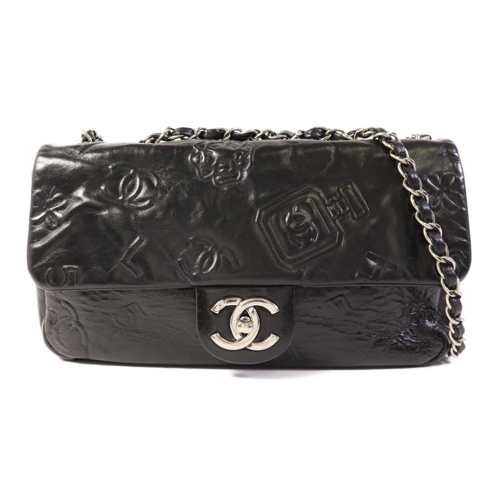 CHANEL 牛皮皮革Chain Shoulder Bag銀扣鏈帶肩背袋