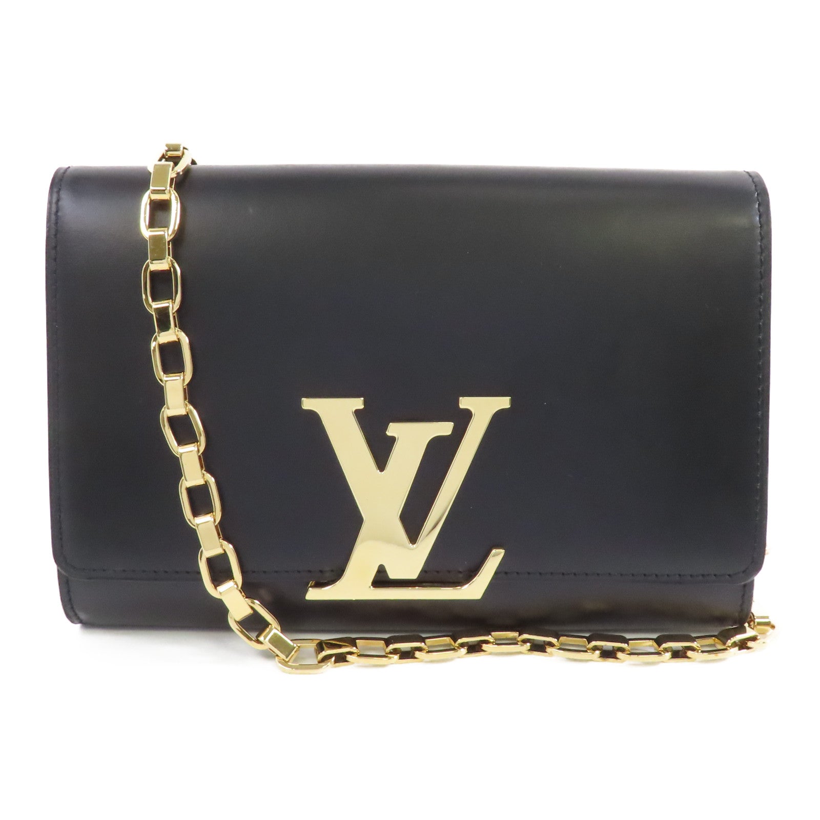 LOUIS VUITTON 牛皮皮革Chain Louise金扣鏈帶肩背袋黑色
