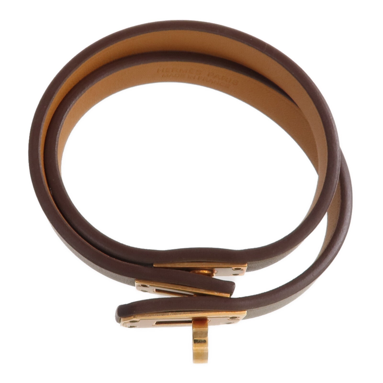 HERMES Swift皮革Mini Kelly Double Tour Bracelet金扣手帶Etoupe