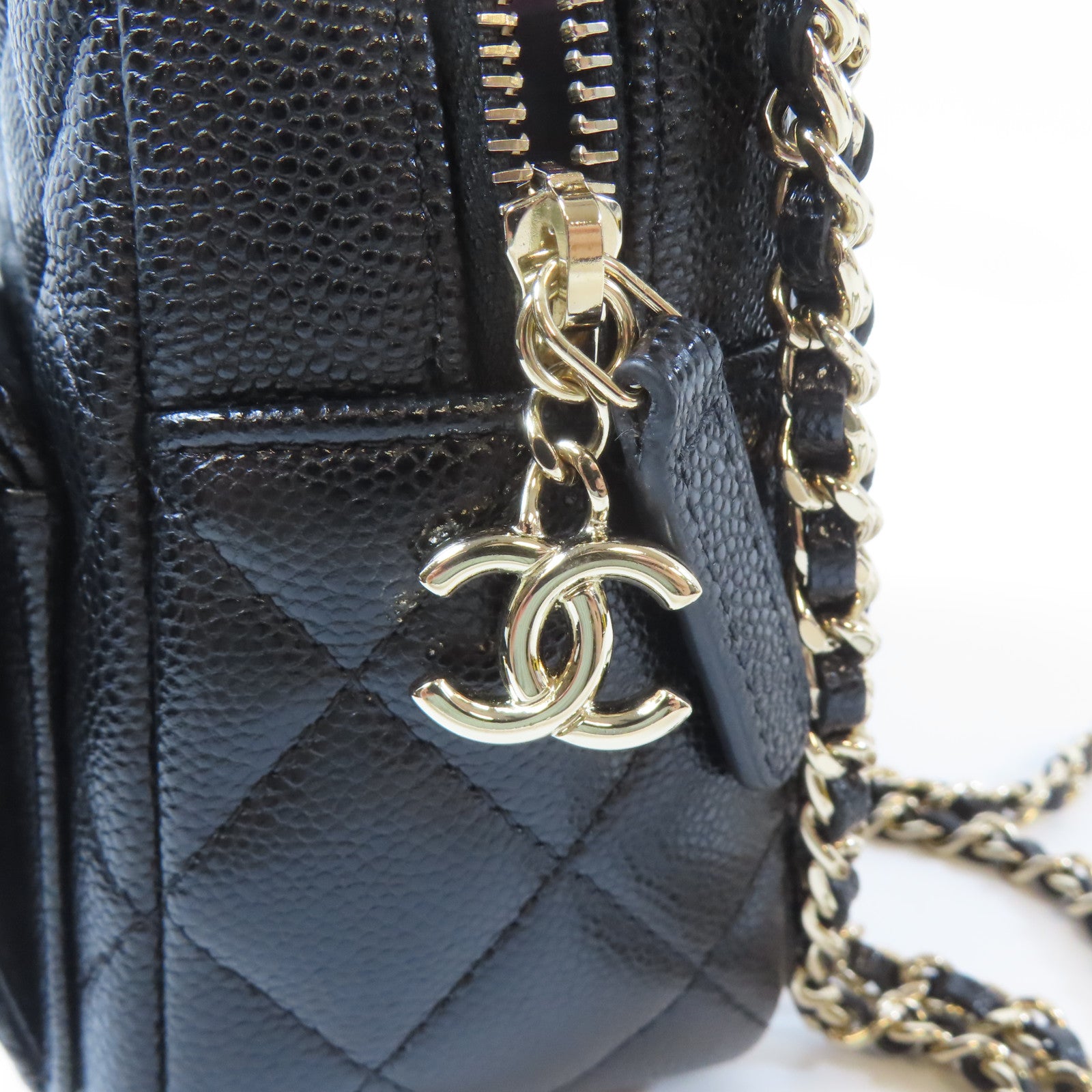 CHANEL 菱格Caviar皮革24C Backpack金扣背包肩背袋兩用黑色