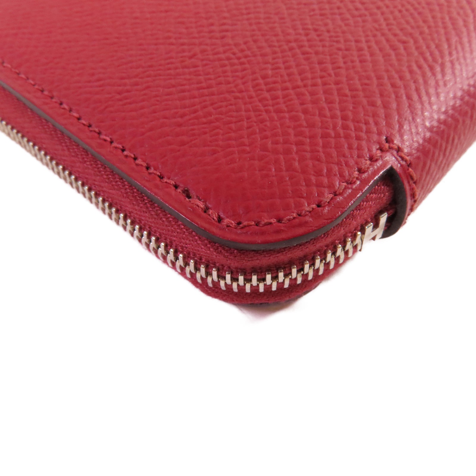 HERMES Epsom皮革Silk'In Compact Wallet銀扣短錢包Rouge Grenat石榴紅色