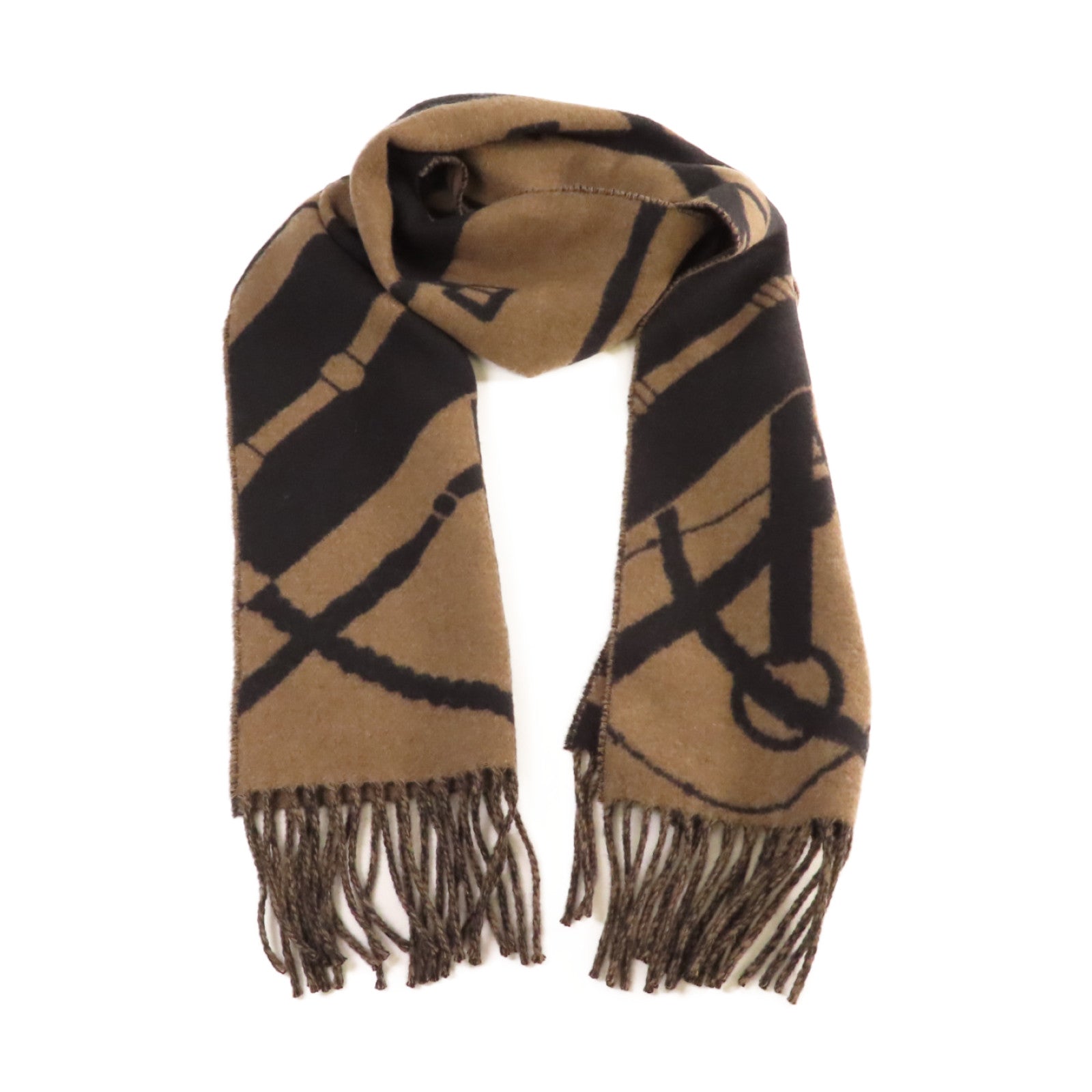 HERMES 【激減優惠】羊絨Scarf圍巾Noir黑色/Etoupe啡色