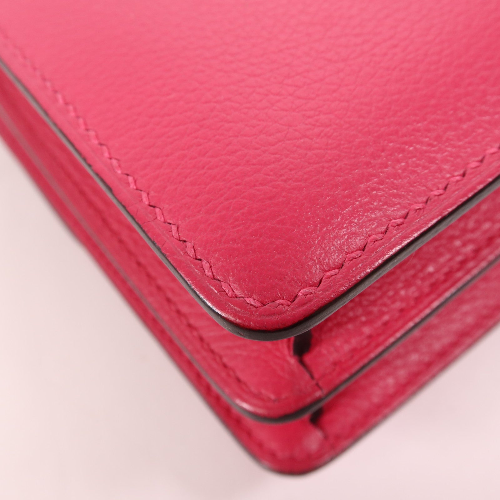 HERMES Evercolour皮革/鱷魚皮革Mini Roulis銀扣肩背袋Rose Mexico