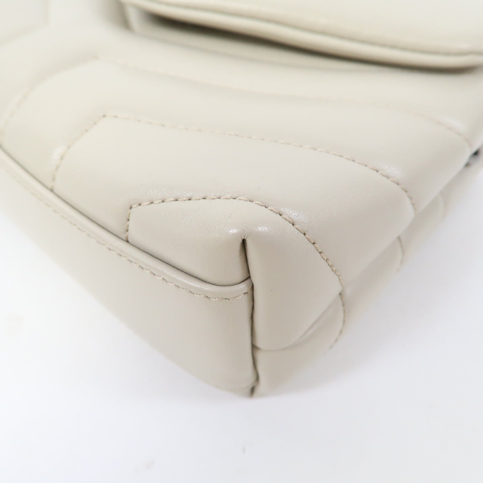 SAINT LAURENT 斜紋牛皮皮革Shoulder Bag銀扣肩背袋淺灰色