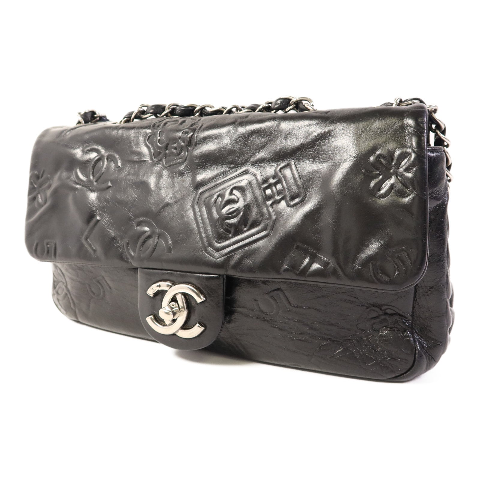 CHANEL 牛皮皮革Chain Shoulder Bag銀扣鏈帶肩背袋