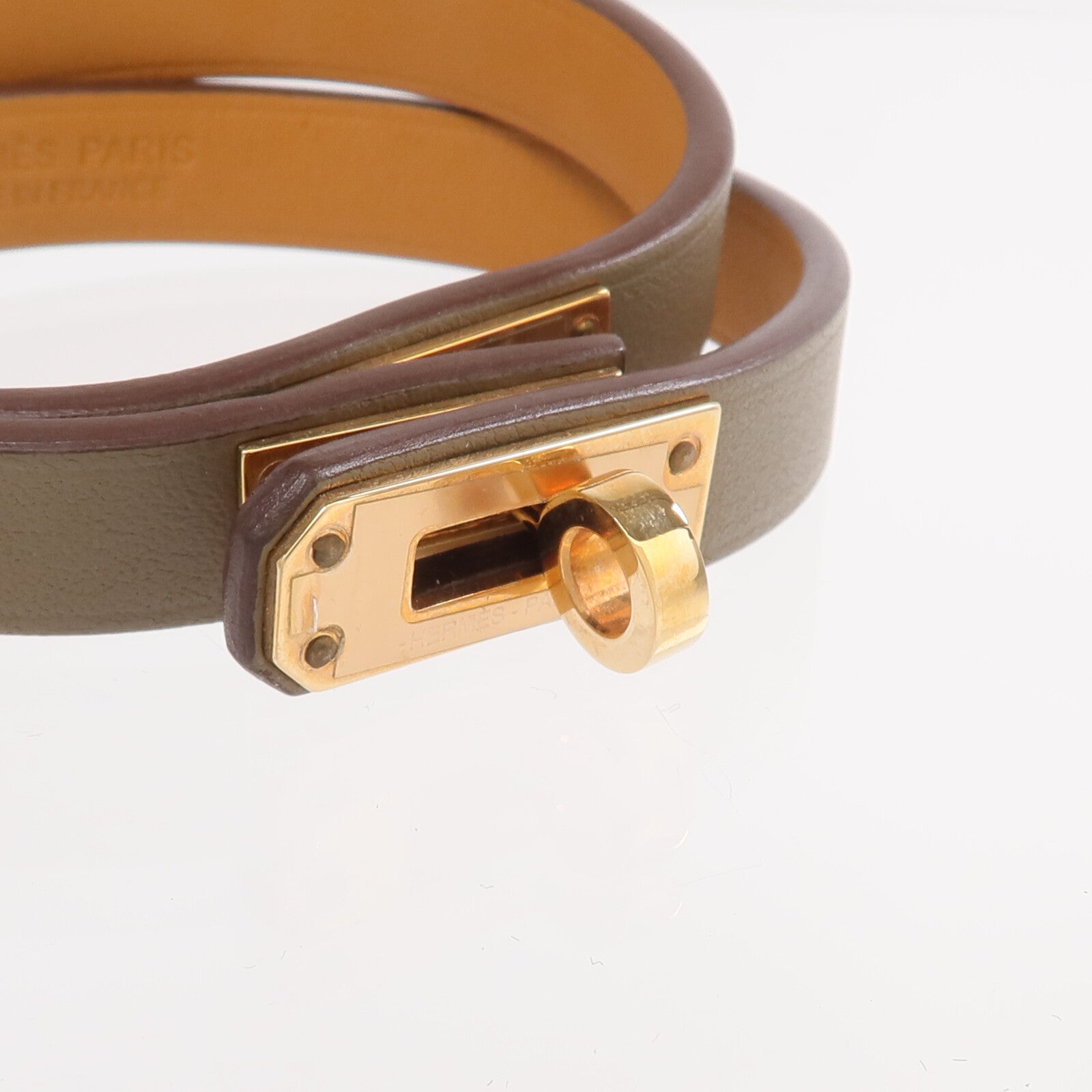 HERMES Swift皮革Mini Kelly Double Tour Bracelet金扣手帶Etoupe