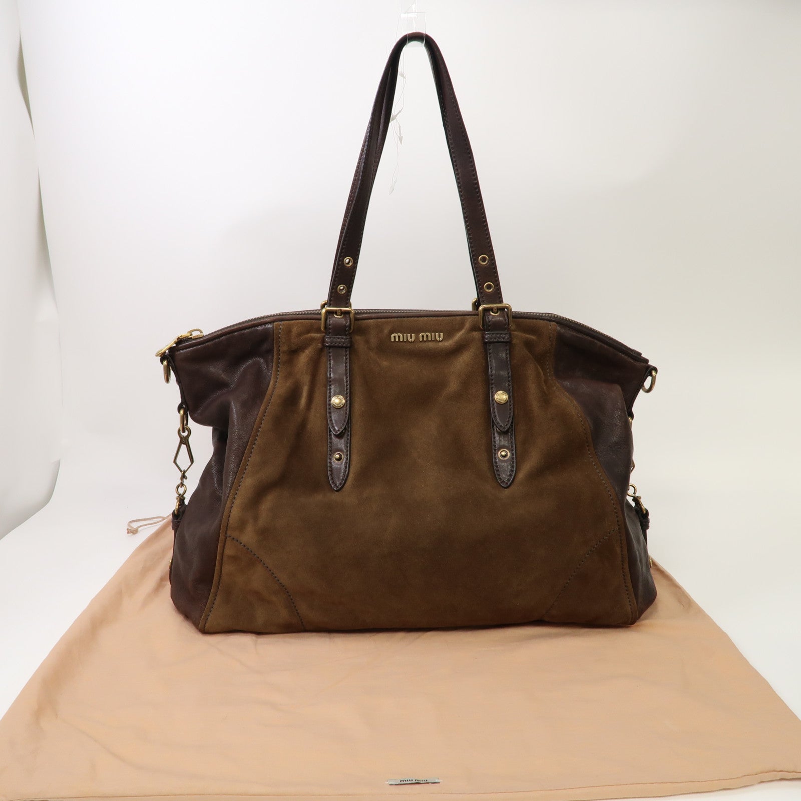 Miu Miu 麂皮皮革/牛皮皮革Shoulder Bag金扣肩背袋啡色