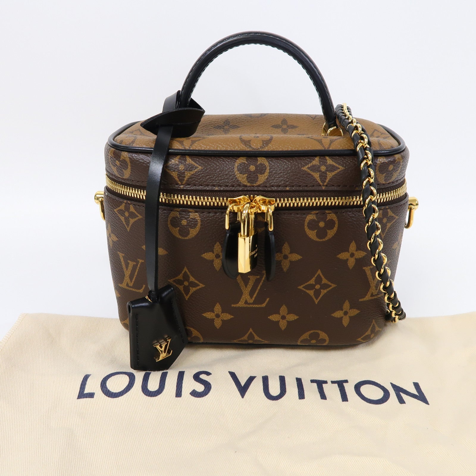 LOUIS VUITTON Monogram Vanity PM金扣手挽肩背兩用袋啡色