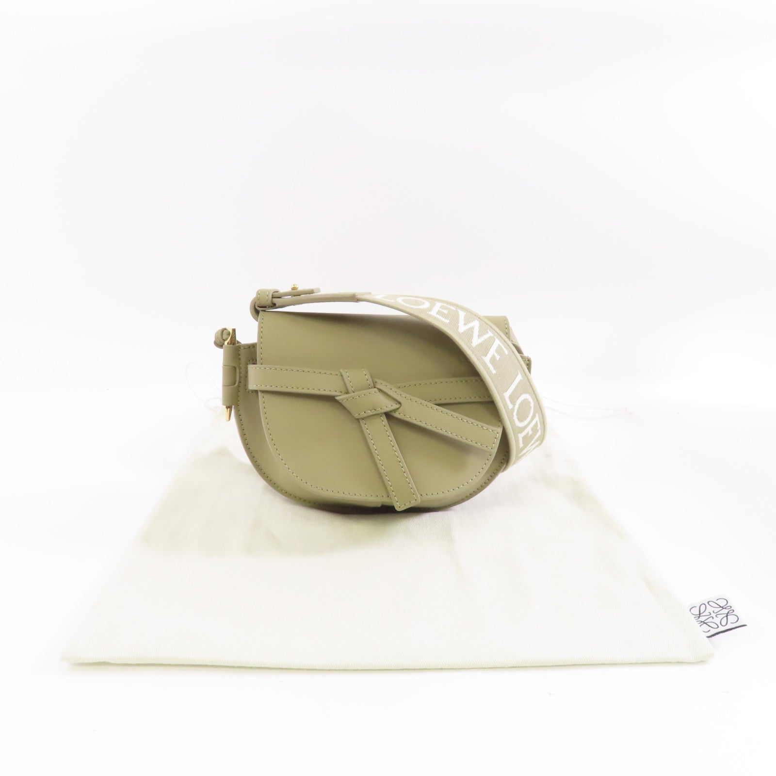 LOEWE 牛皮皮革Mini Gate金扣肩背袋米色