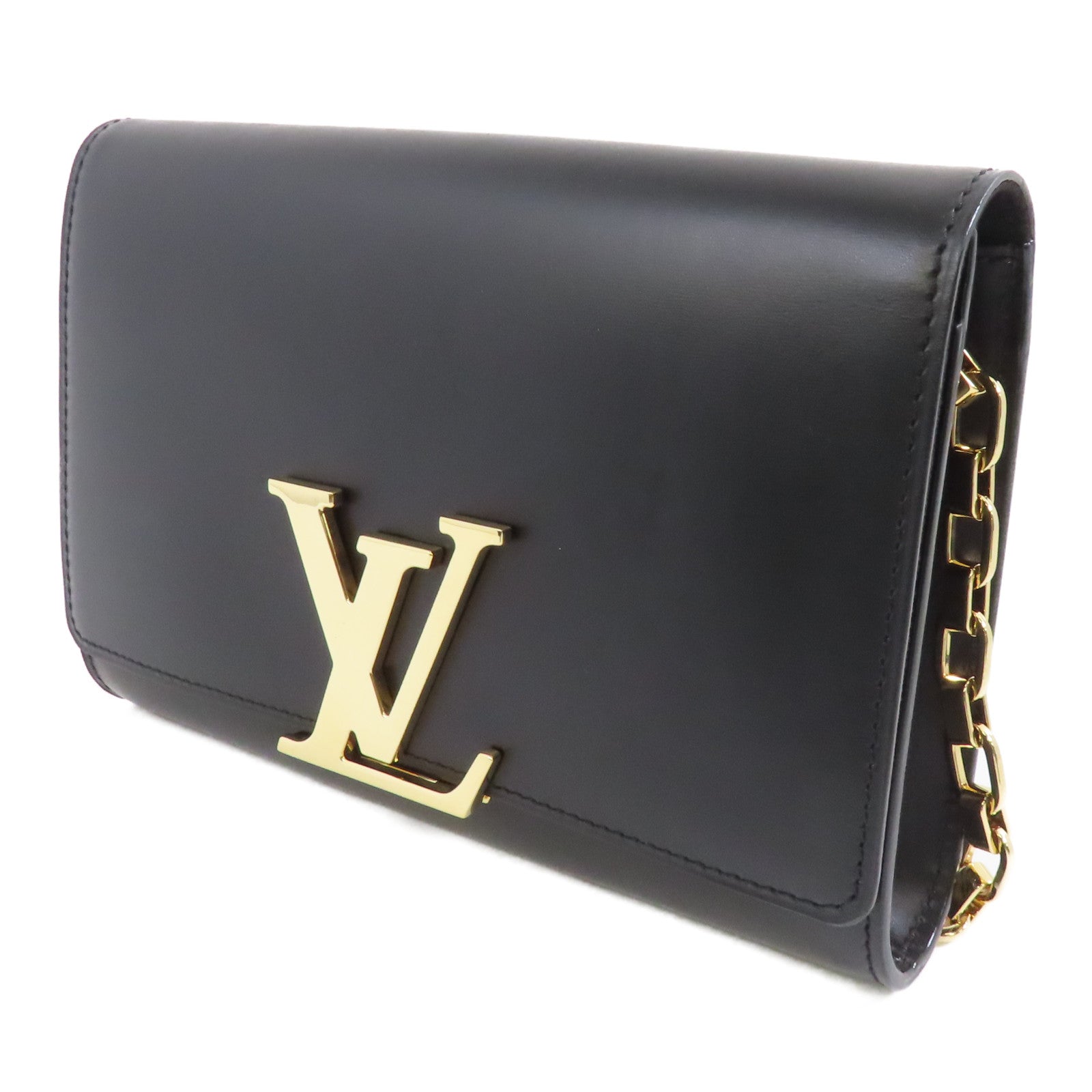 LOUIS VUITTON 牛皮皮革Chain Louise金扣鏈帶肩背袋黑色