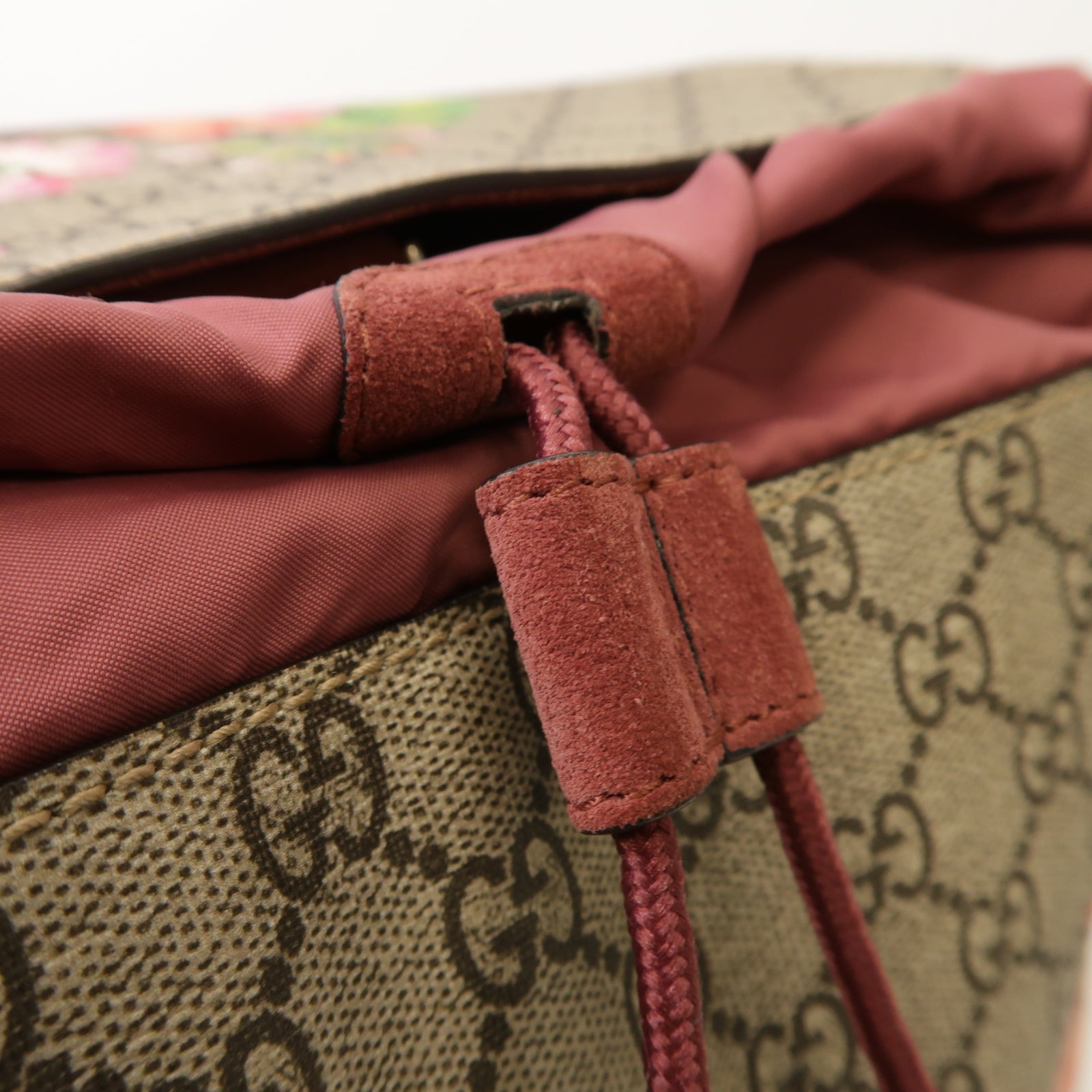 GUCCI 塗層帆布Backpack銀扣背包棕色/粉紅色