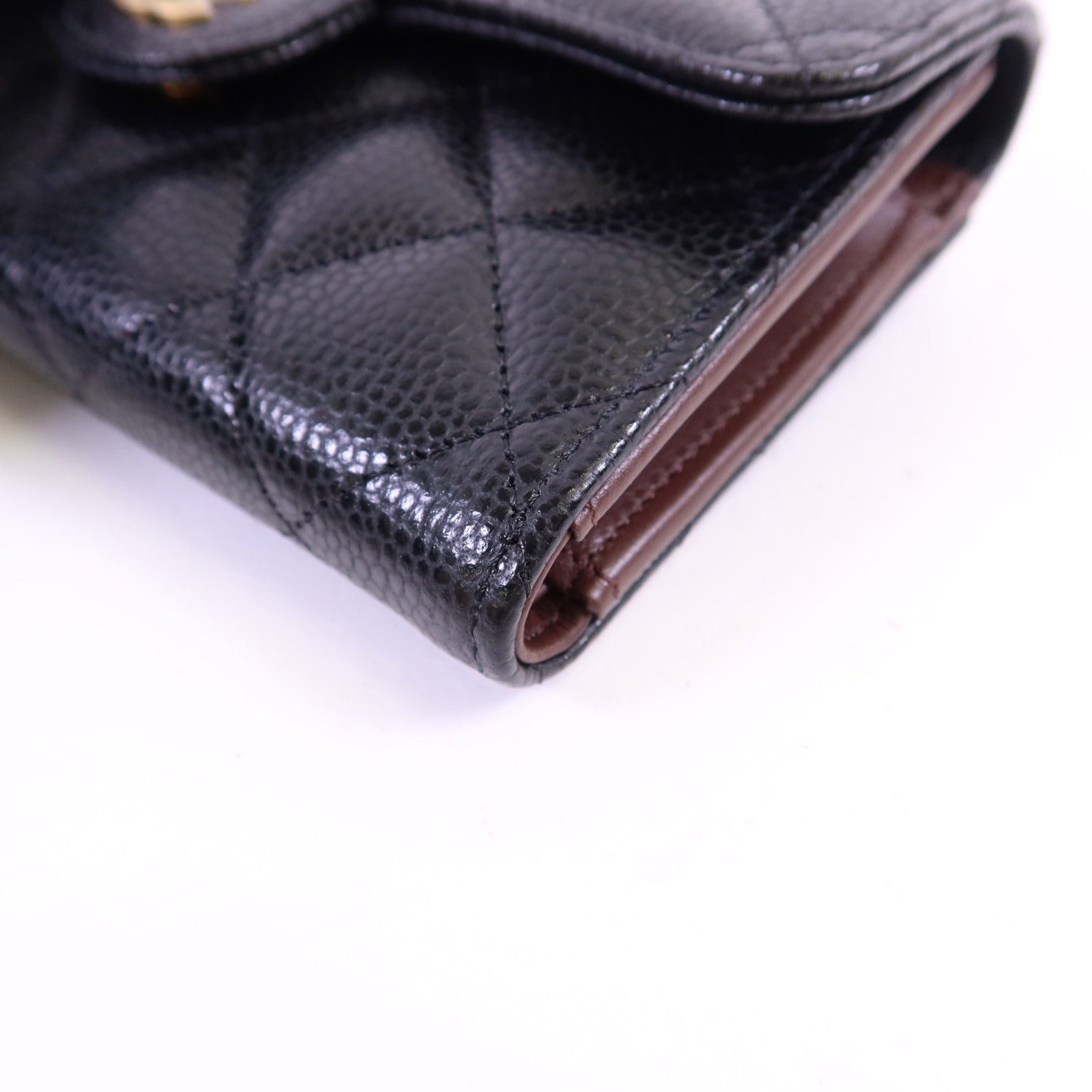 CHANEL 牛皮皮革Matelasse Tri-Fold Wallet金扣長錢包