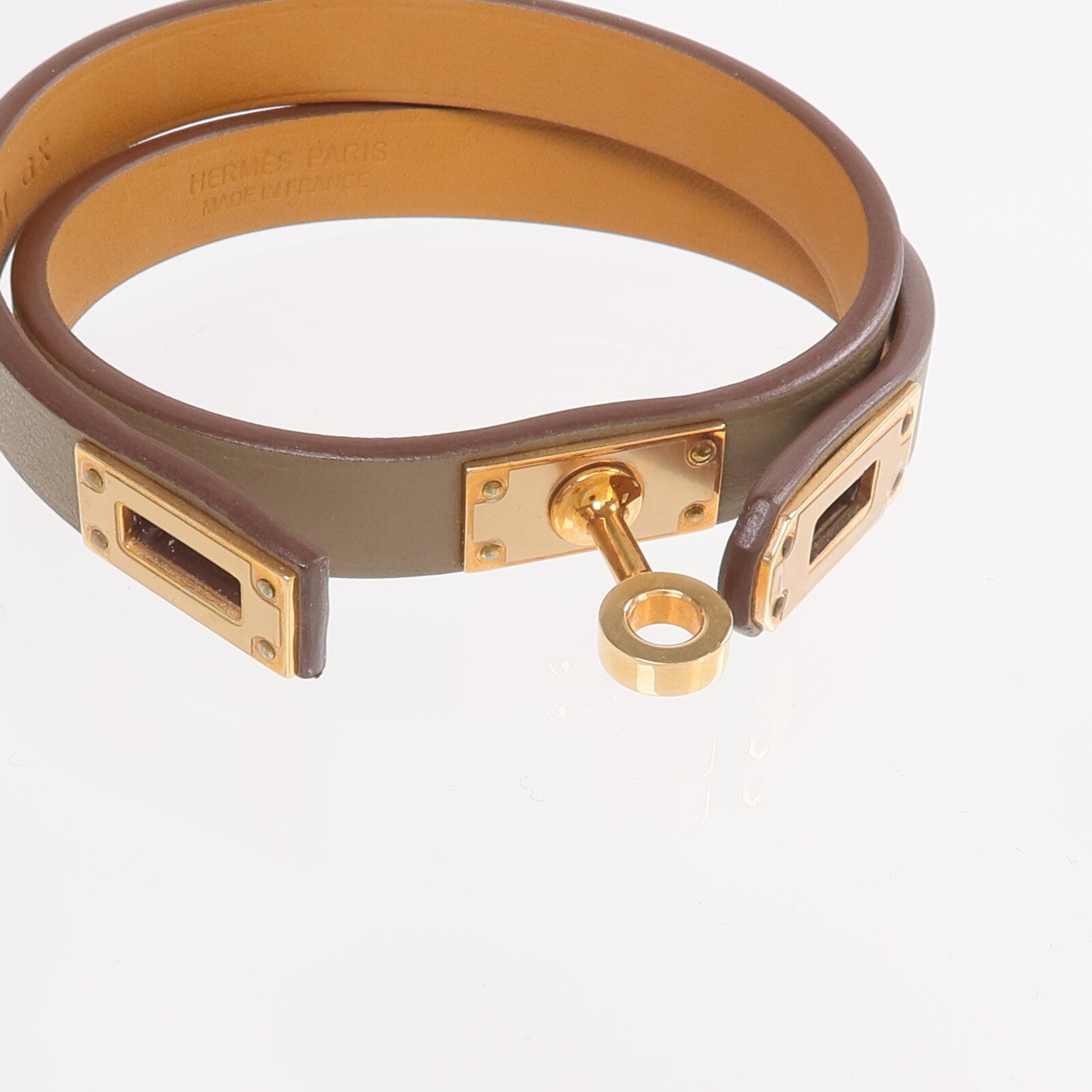 HERMES Swift皮革Mini Kelly Double Tour Bracelet金扣手帶Etoupe