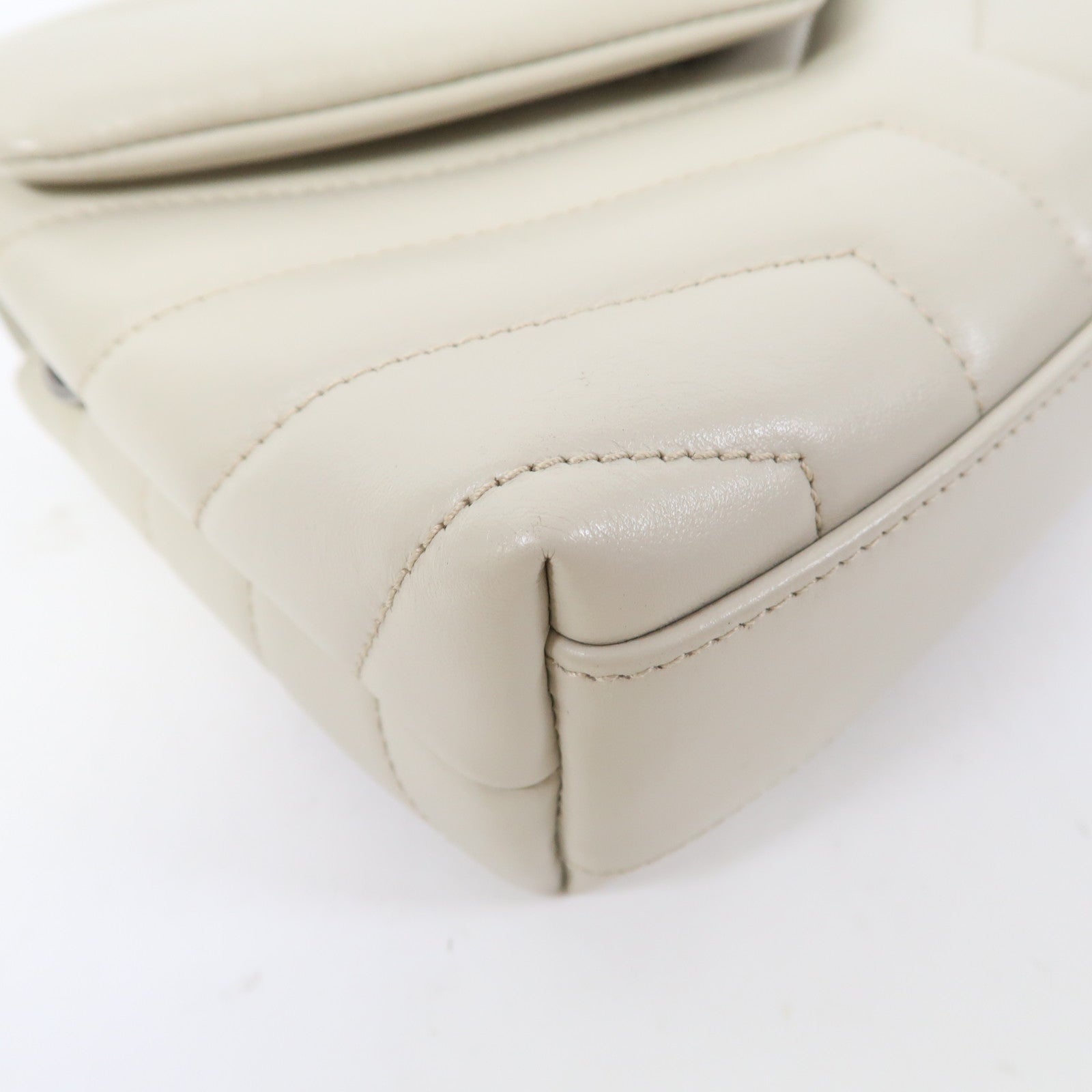 SAINT LAURENT 斜紋牛皮皮革Shoulder Bag銀扣肩背袋淺灰色