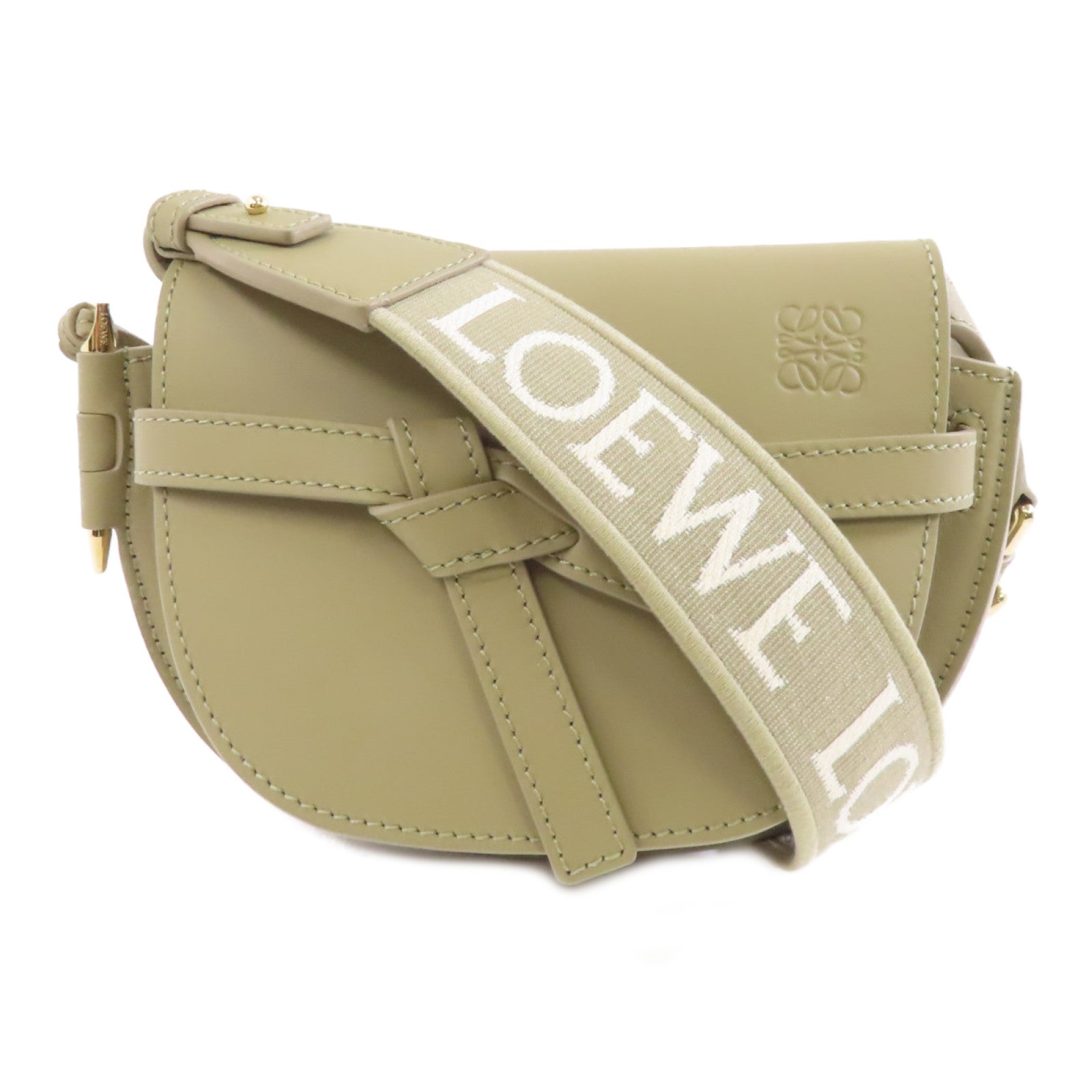 LOEWE 牛皮皮革Mini Gate金扣肩背袋米色