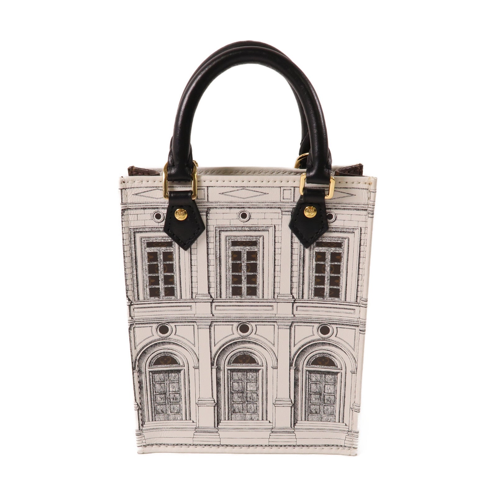 LOUIS VUITTON 【激減優惠】皮革/Monogram Petite Sac Plat Fornasetti金扣手挽肩背兩用袋白色/啡色